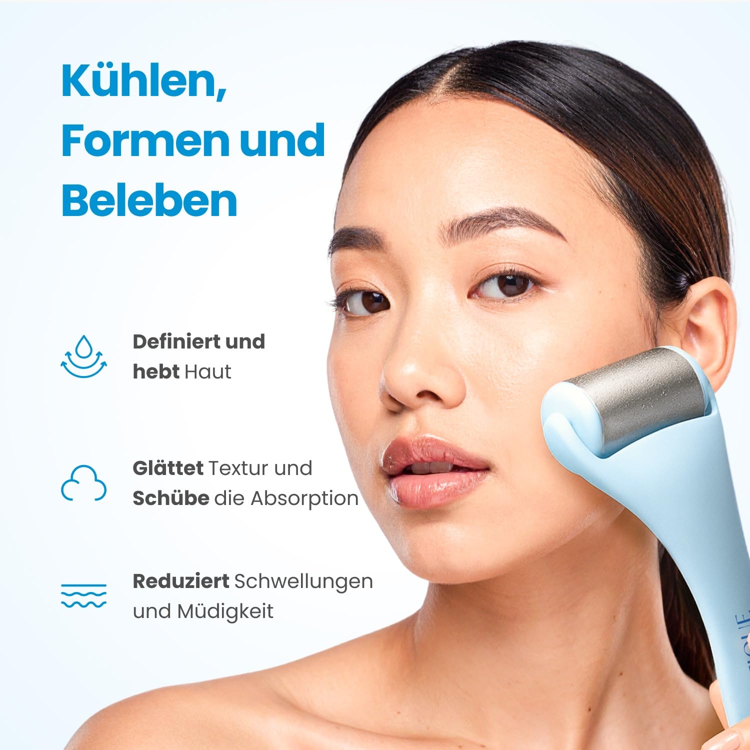 PLANTIFIQUE Facial Ice Roller - Puffiness Cryotherapy Skin Care Massage Tool - Stainless Steel Roller and Korean Jojoba Oil & Hyaluronic Acid Face Massage Serum – Hydrating Anti-Aging Collagen