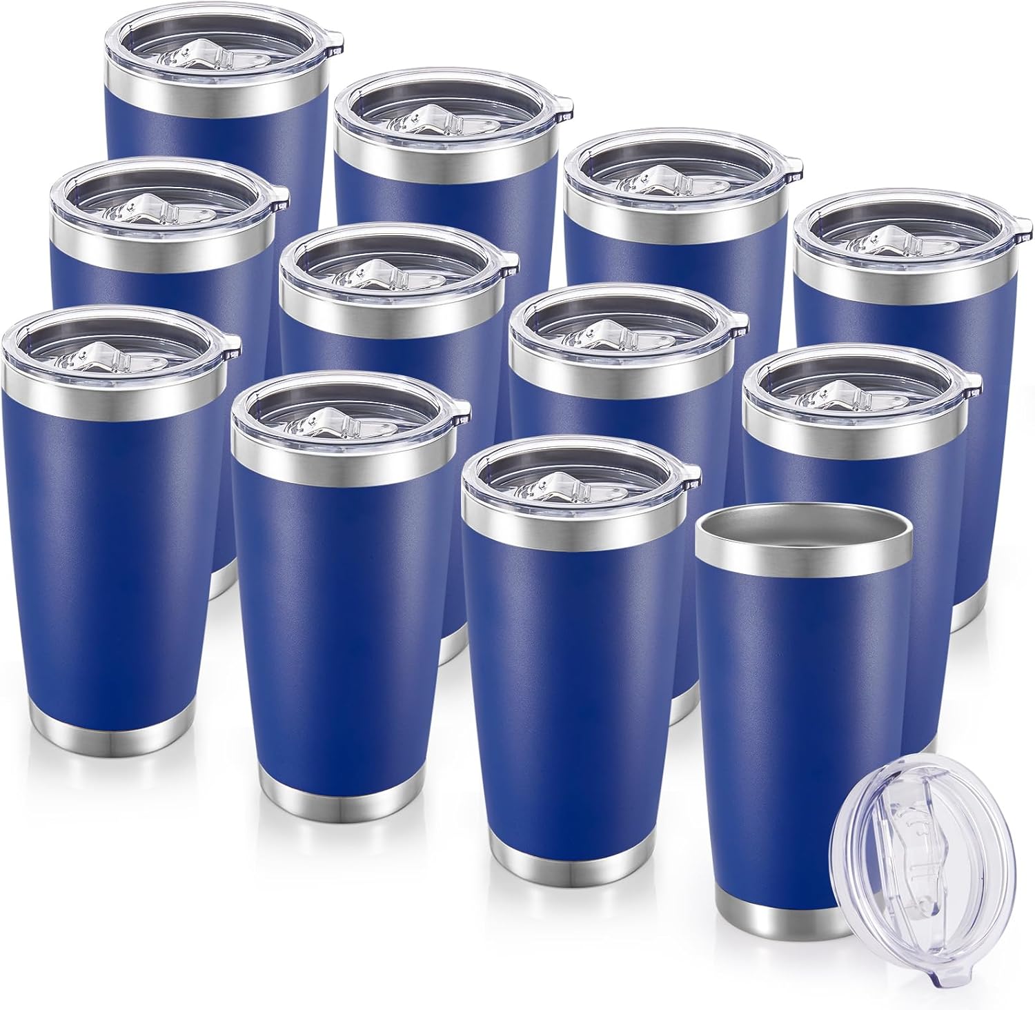Cool Yoleb 20 oz Tumblers Bulk Stainless Steel Tumbler with Lid Double Wall Vacuum Insulated Coffee Mug 20oz Powder Coated Cup for Hot and Cold Drinks (Blue, 12 pack)