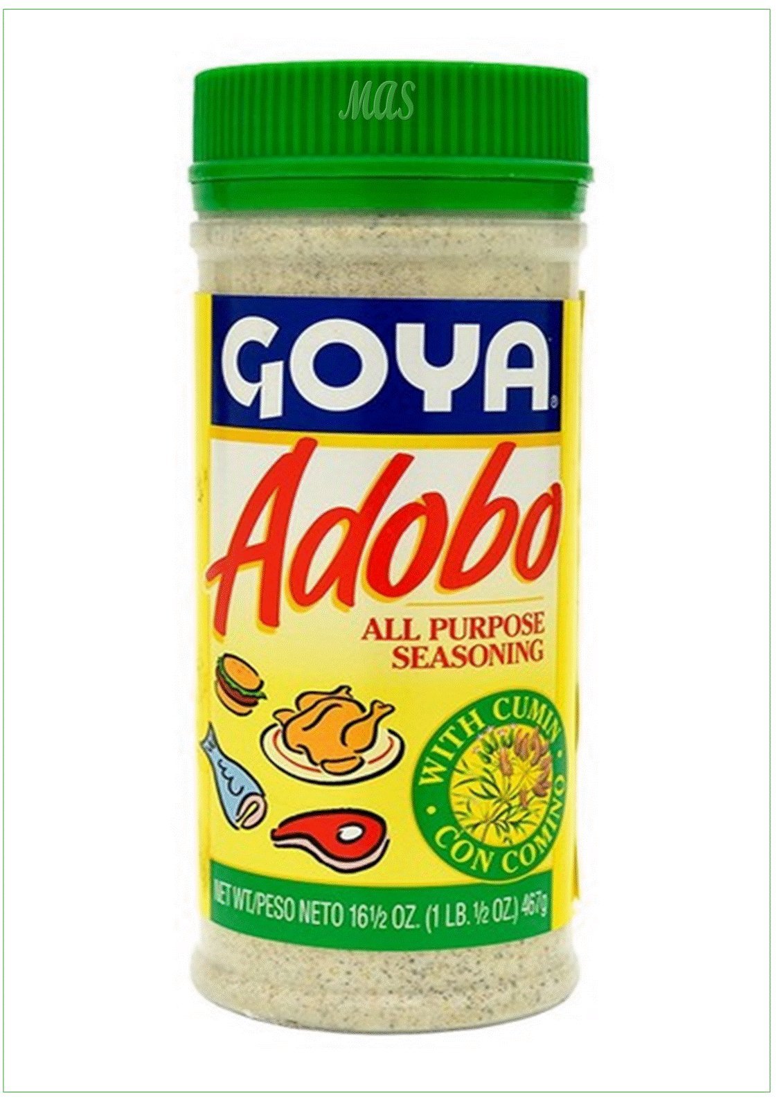 Adobo All Purpose Seasoning with Cumin by Goya, Latin Spice Shaker for Meat, Chicken, and Fish, Fat Free and Calorie Free Spice Blend with Garlic, Oregano, Turmeric and More - 16.5oz. Bottle