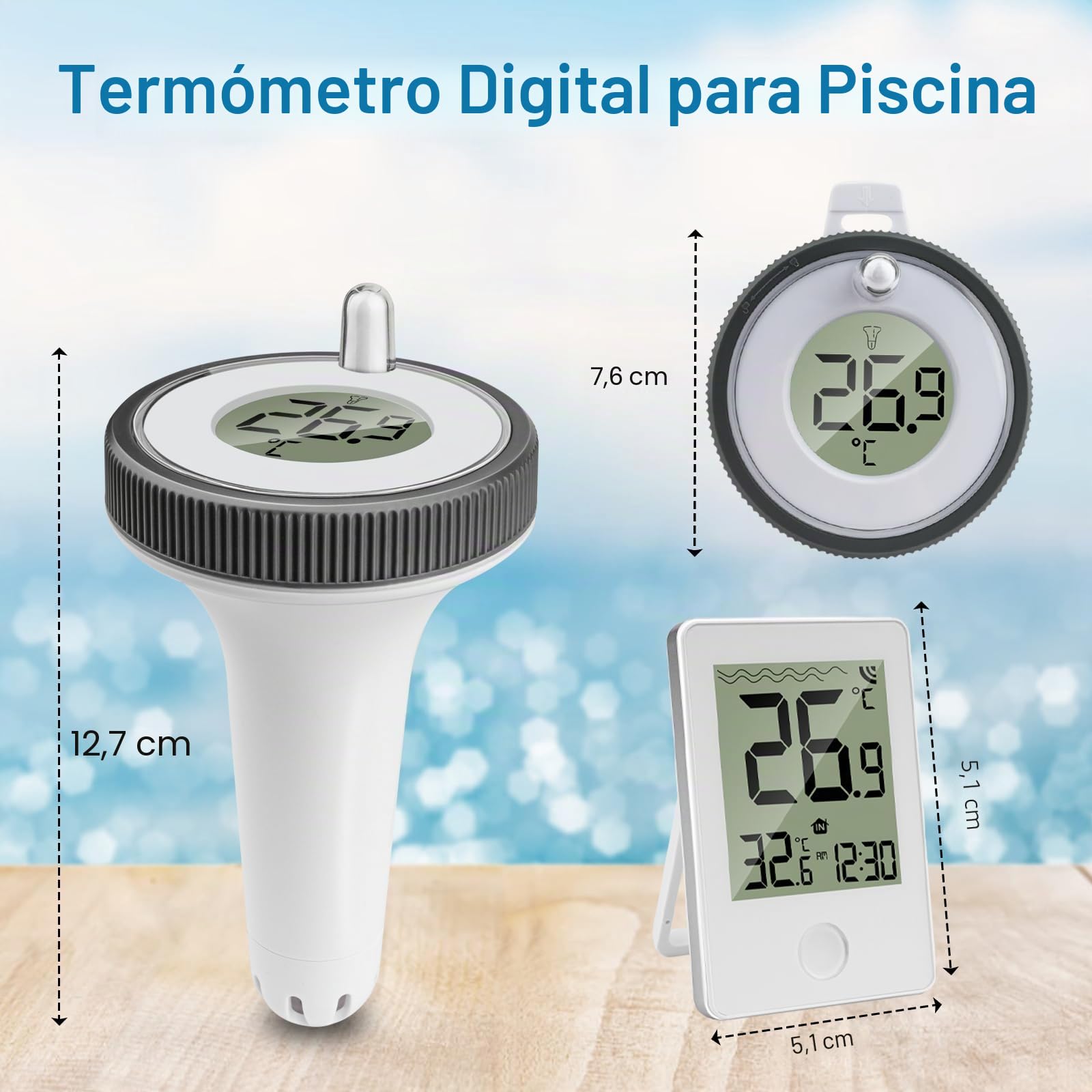 Termómetro Inalámbrico para Piscina, Termómetro Digital Flotante Inalámbrico Resistente al Agua IP67, Interiores y Exteriores Termómetro para Piscinas, Acuarios, Bañeras, Estanques