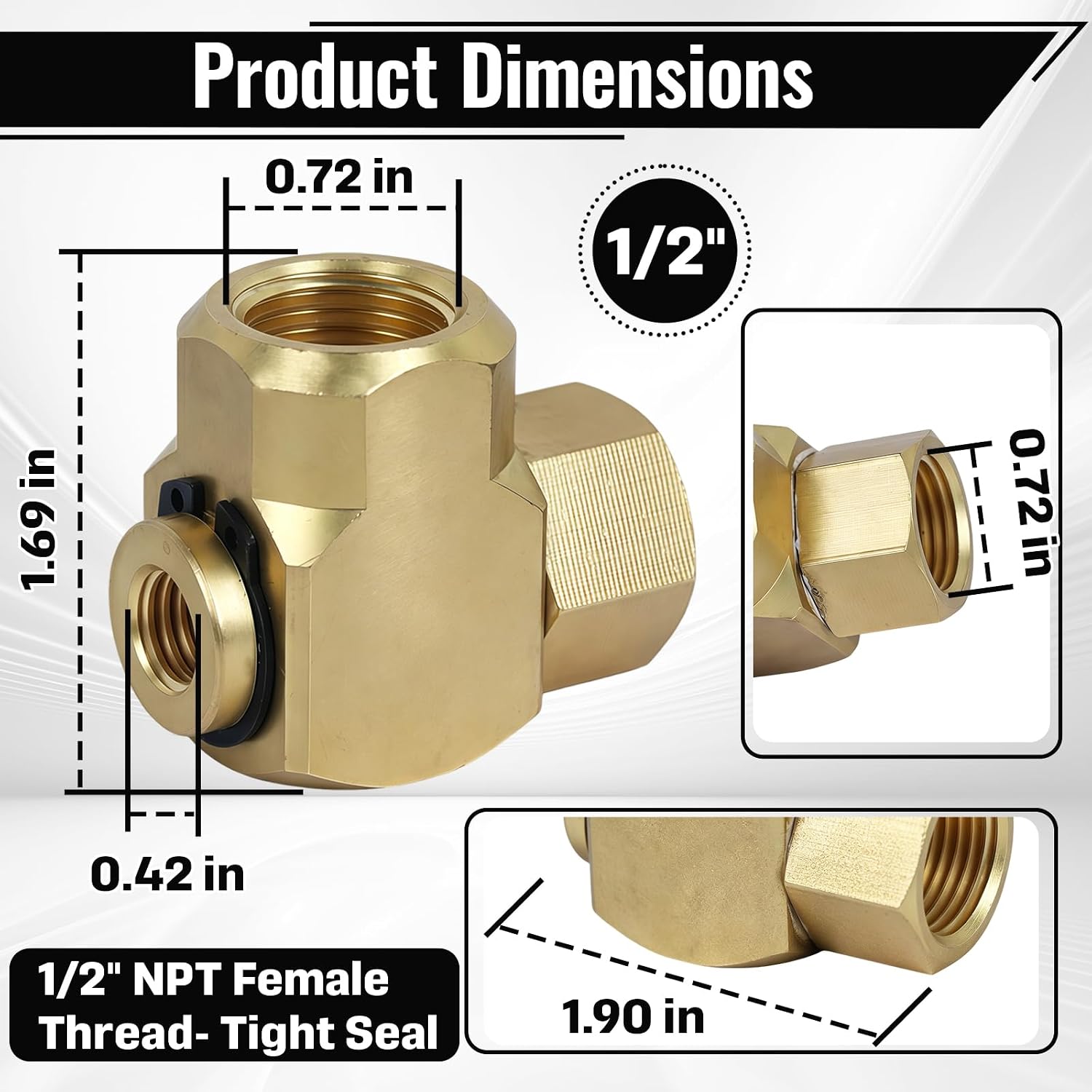 1/2" NPT Brass Female Swivel Fitting, Compatible with HSR90 Hose Reel | Compatible with HSR90-SWA Model,for Connecting Water Pipes,for Repairing Existing Air Hose Reel Devices,Swivel Connector Part
