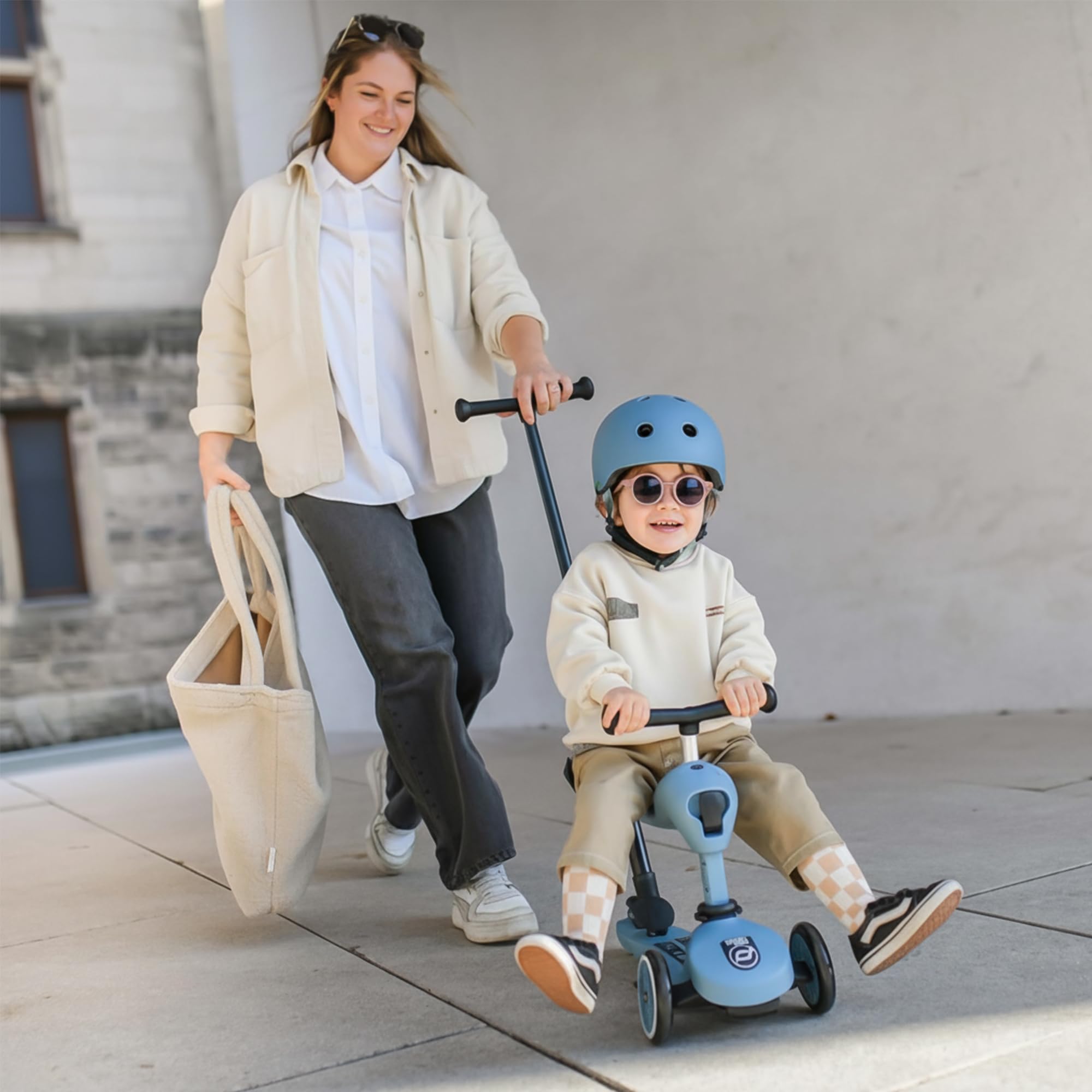 Scoot and Ride Highwaykick 1 Push & Go Steel personalisierbar – 2-in-1 mit Sitz & Schiebestange – höhenverstellbar – für Kinder 1–5 Jahre – mit Namen personalisiert