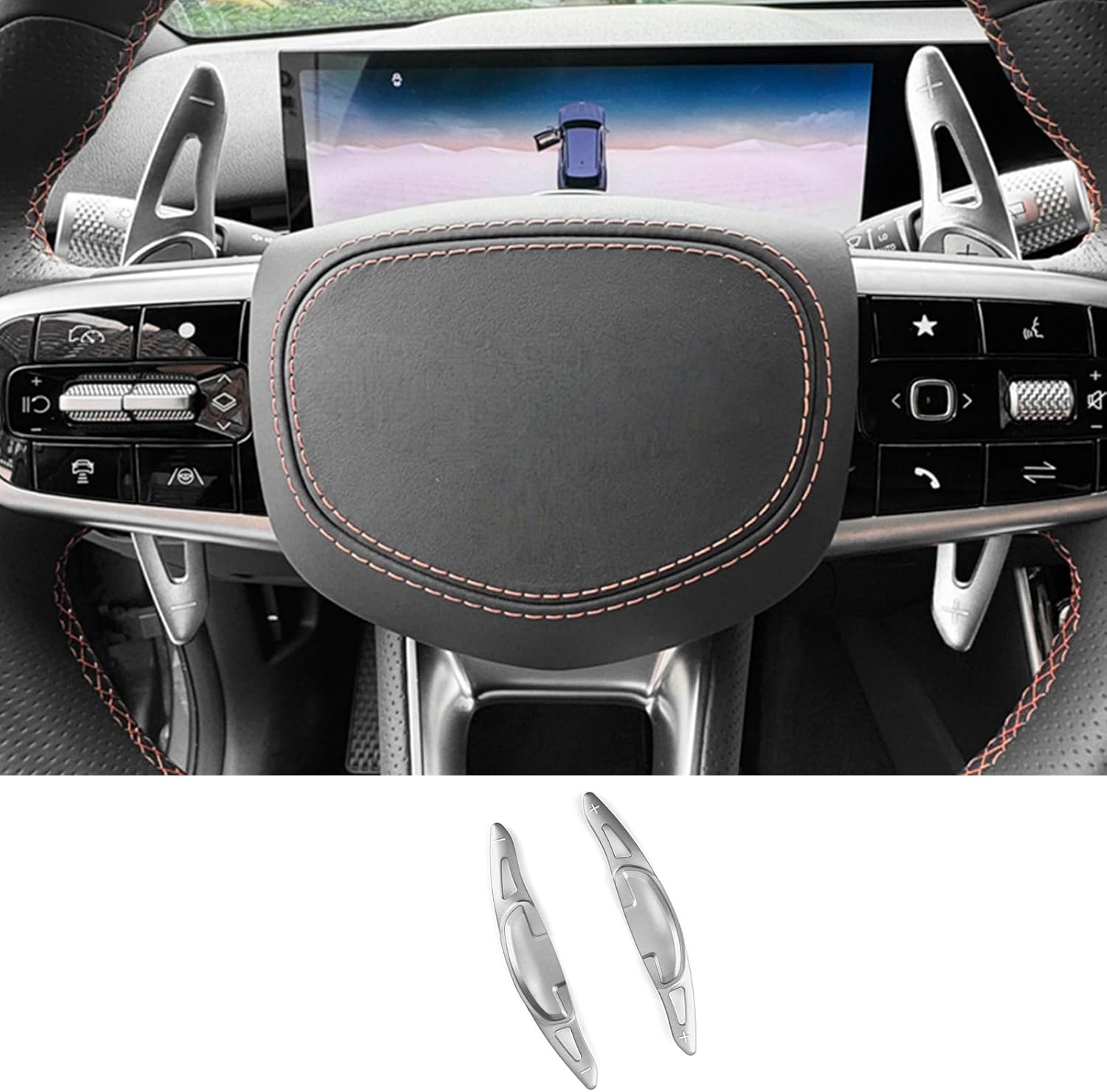 Aluminum Steering Wheel Paddle Shifter Extension Cover Trim Steering Paddle Shifter Extension Compatible with Genesis GV70 2025-2026 [PE] GV80 2025-2026 [PE] Accessories (Red Style)