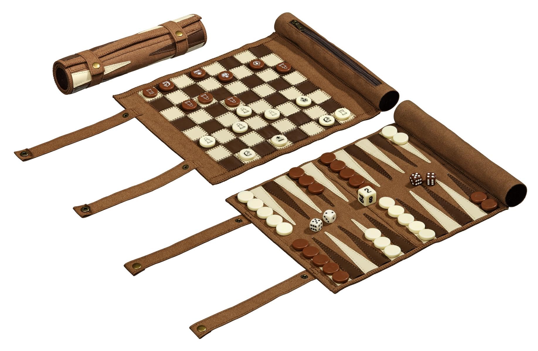 Philos Roll-Up Travel Games Combo - Backgammon, Chess and Draughts