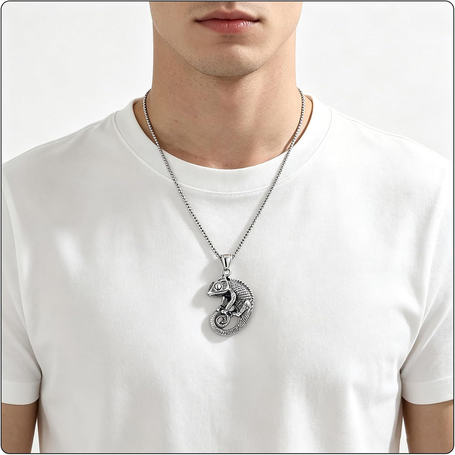 Punk Titanium Steel Animal Lizard Pendant Necklace,24" Box Chain