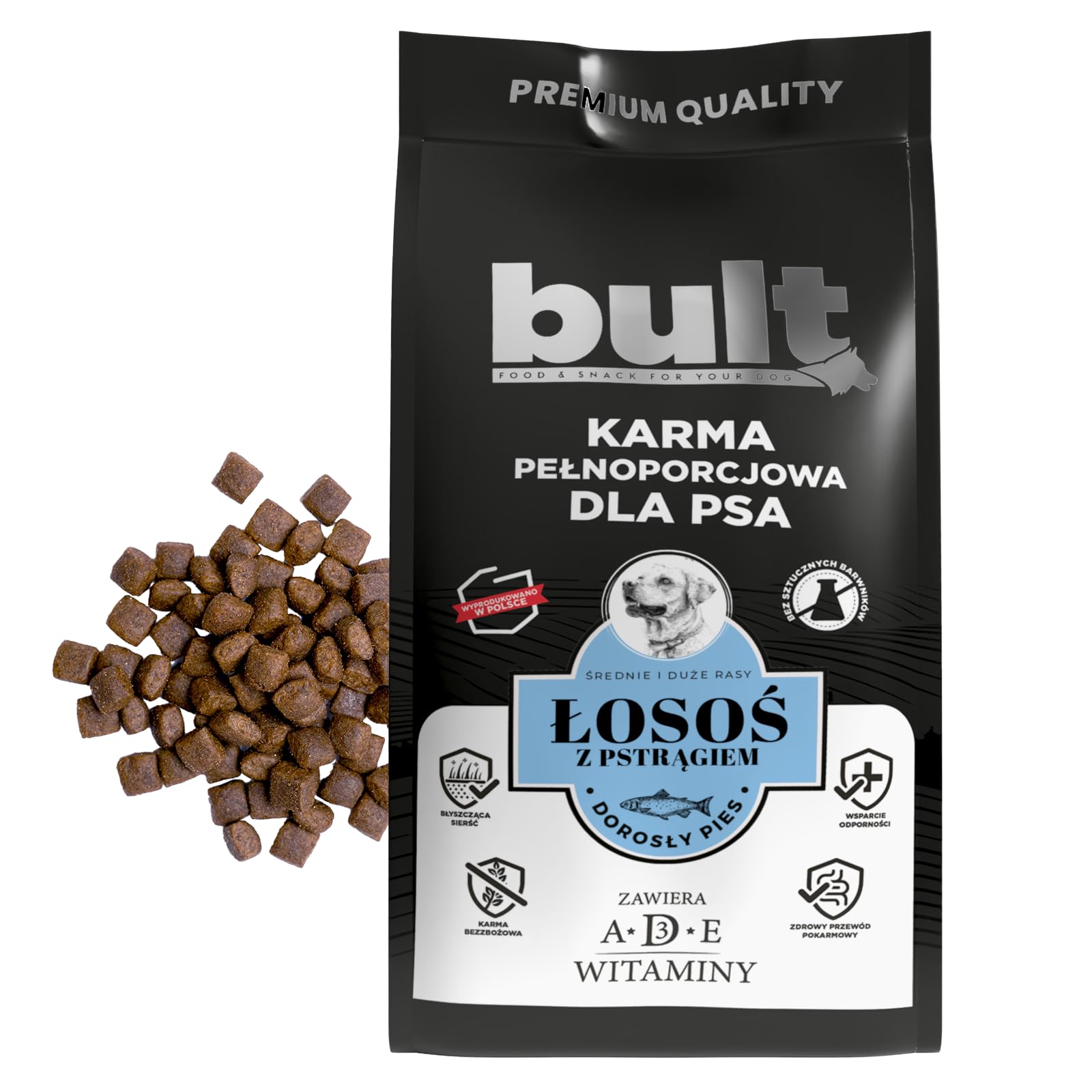 BULT Natürliches Nassfutter für Hunde, Hundefutter Lachs + Forelle, 3k g | Trockenfutter - Forelle & Lachs - 3kg - Erwachsene - Kroketten - getreidefrei