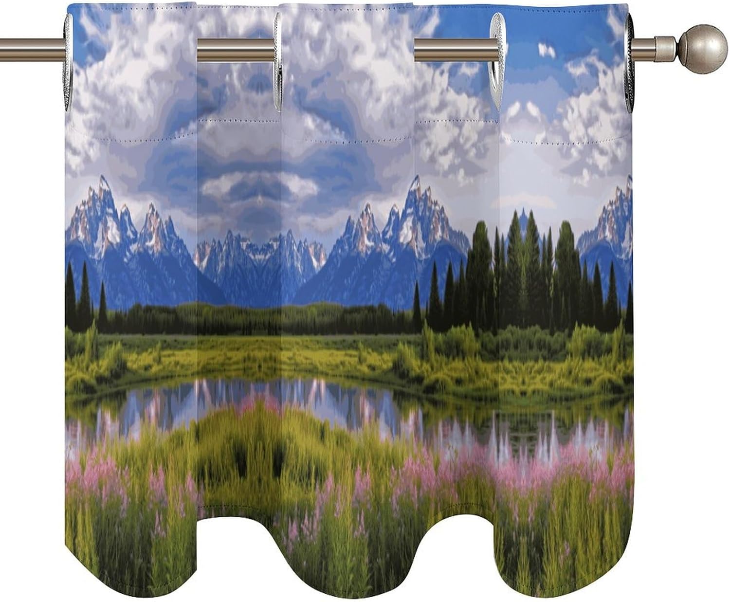 Grand Teton National Park Printed Short Window Curtains, Grommet Small Valance, Decorative Short Curtains Suitable for Window Sills in Bedrooms, Living Rooms, Kitchens, Etc
