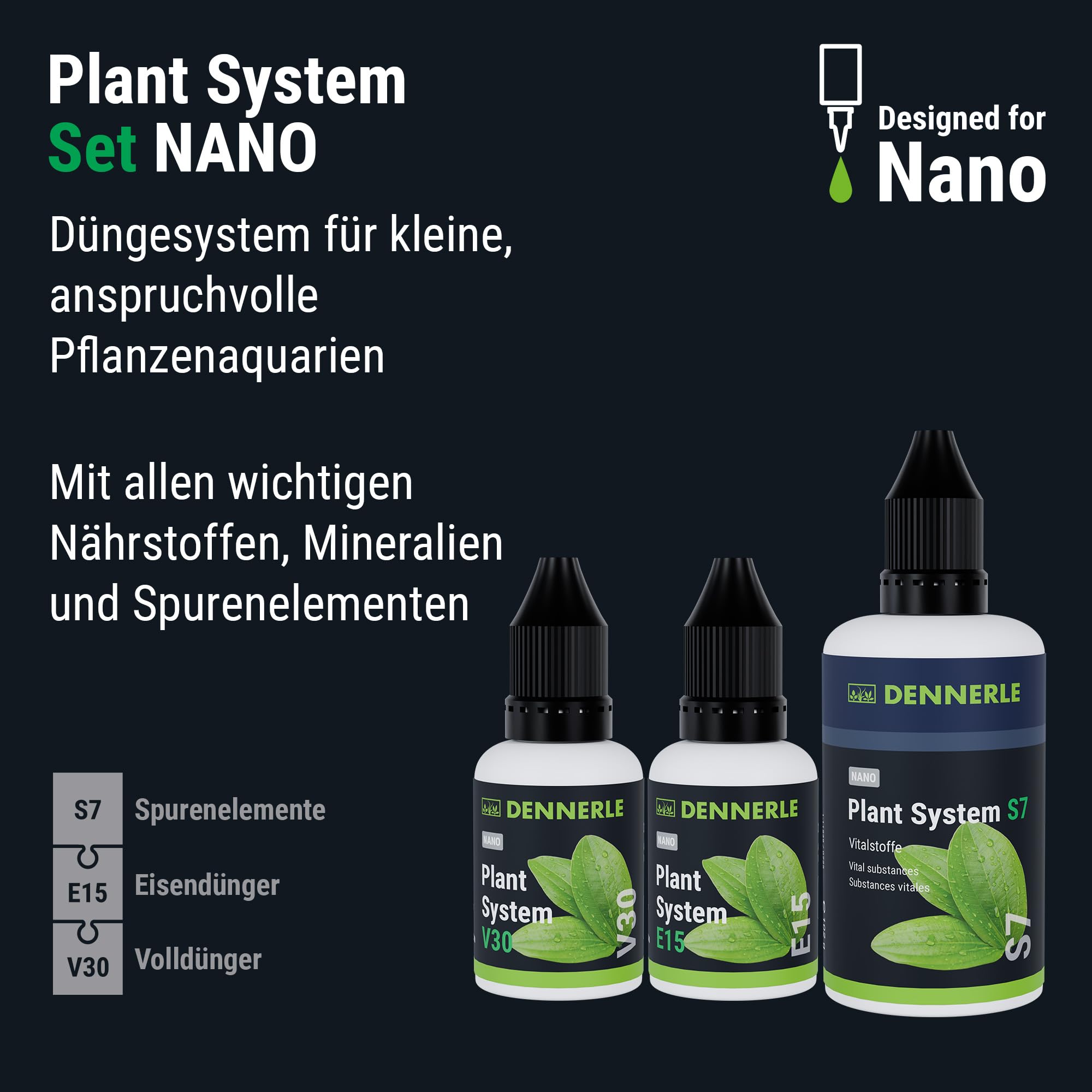 Dennerle Plant System Kit Nano - Système d'engrais pour plantes d'aquarium somptueuses