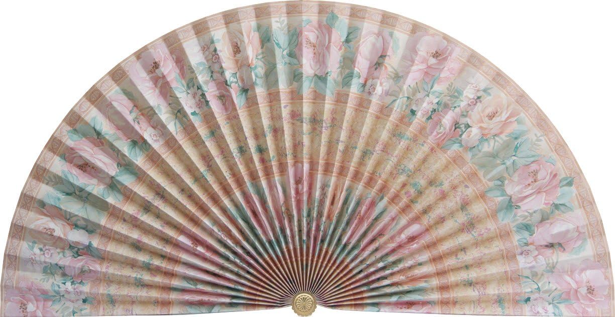 --CLOSEOUT- Decorative Fan, Hearth Screen, or Overdoor Wall Hanging - L198 - Banded & Striped Floral: Rose & Tangerine