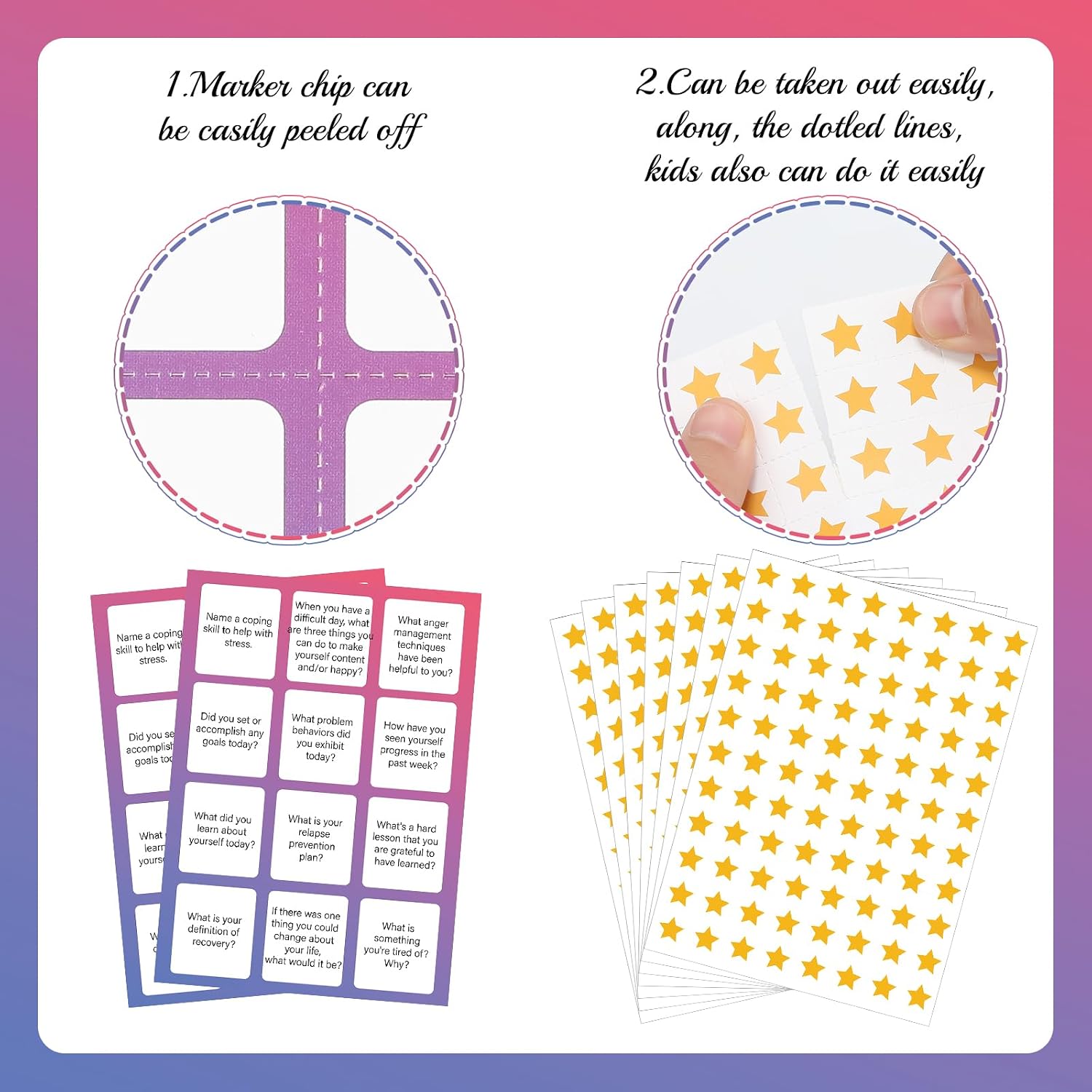 Faccito 33 Pcs Recovery Bingo Games with 24 Players Bingo Cards 7 Sheet Tearable Cross Chips 2 Calling Cards Questions Group Therapy Game for Adults and Family Vacation Holiday Party Favors