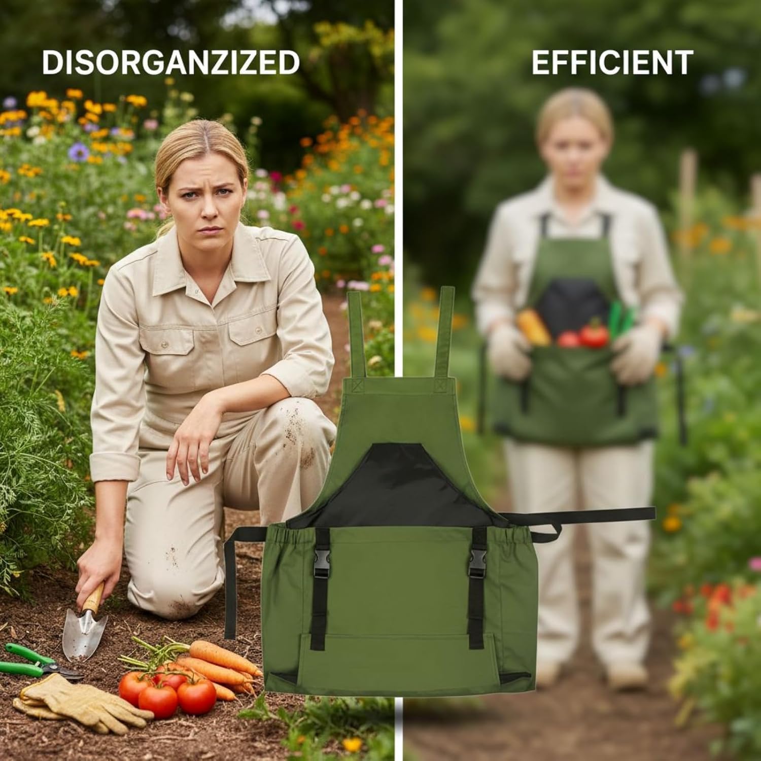 Harvest Apron, Gardening Apron With Pockets, Green Cotton Canvas, Adjustable Straps, Quick Release Buckle, Safety Apron, 9.8 X 9.1 X 2 In, 25 X 23 X 5 Cm