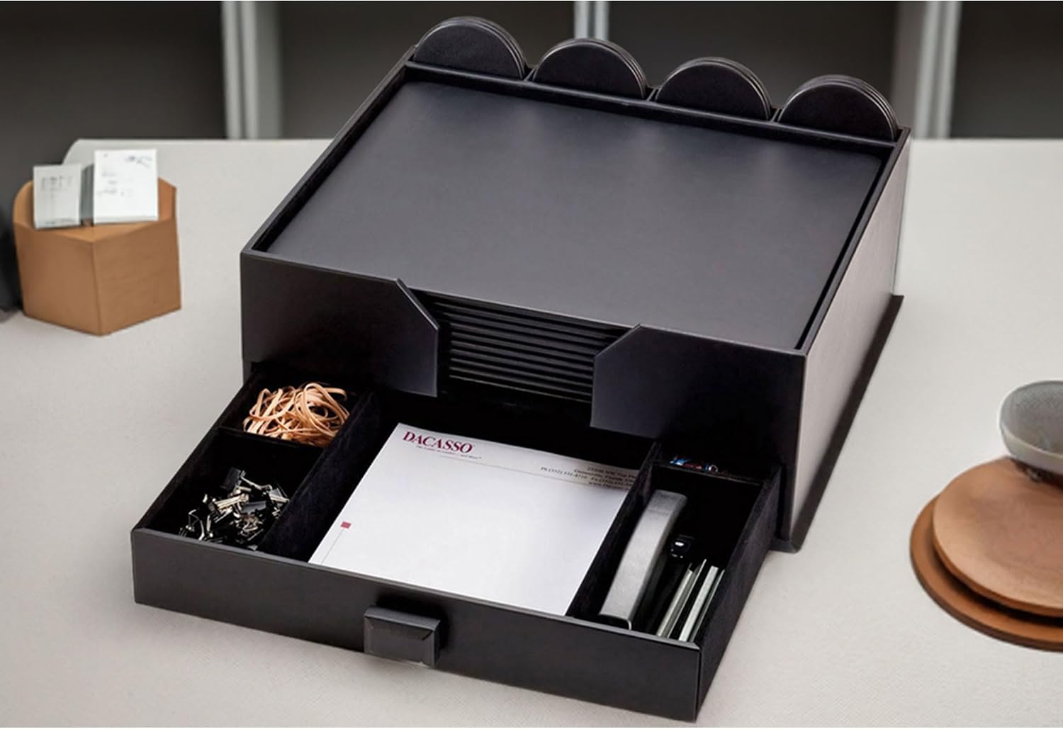Dacasso Black Leatherette Conference Room Set with Integrated Organizer, 23-Piece