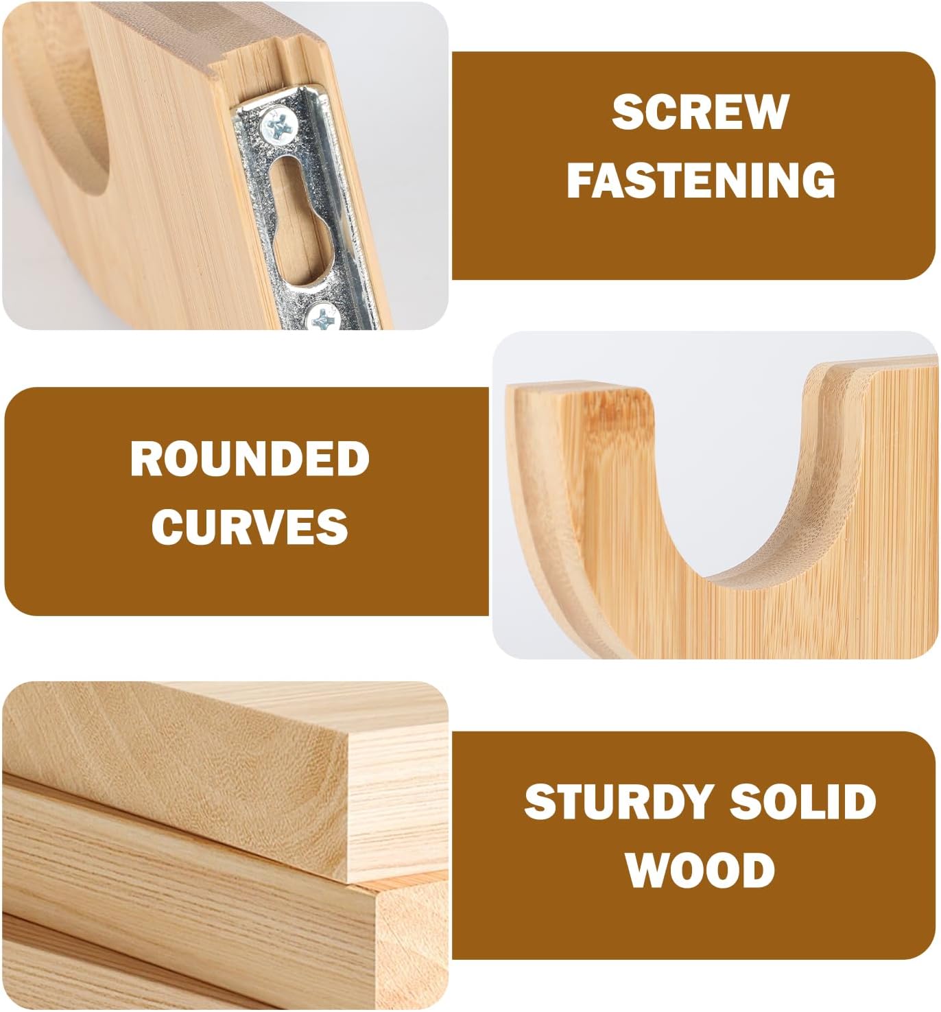 2Pcs Wooden Curtain Rod Brackets, Multipurpose Curtain Rod Bracket, Suitable for 2-inch Diameter Rods with 3 1/2 inch Returns, for Bathroom Bedroom Livingroom Kitchen (4Pcs-Wood)