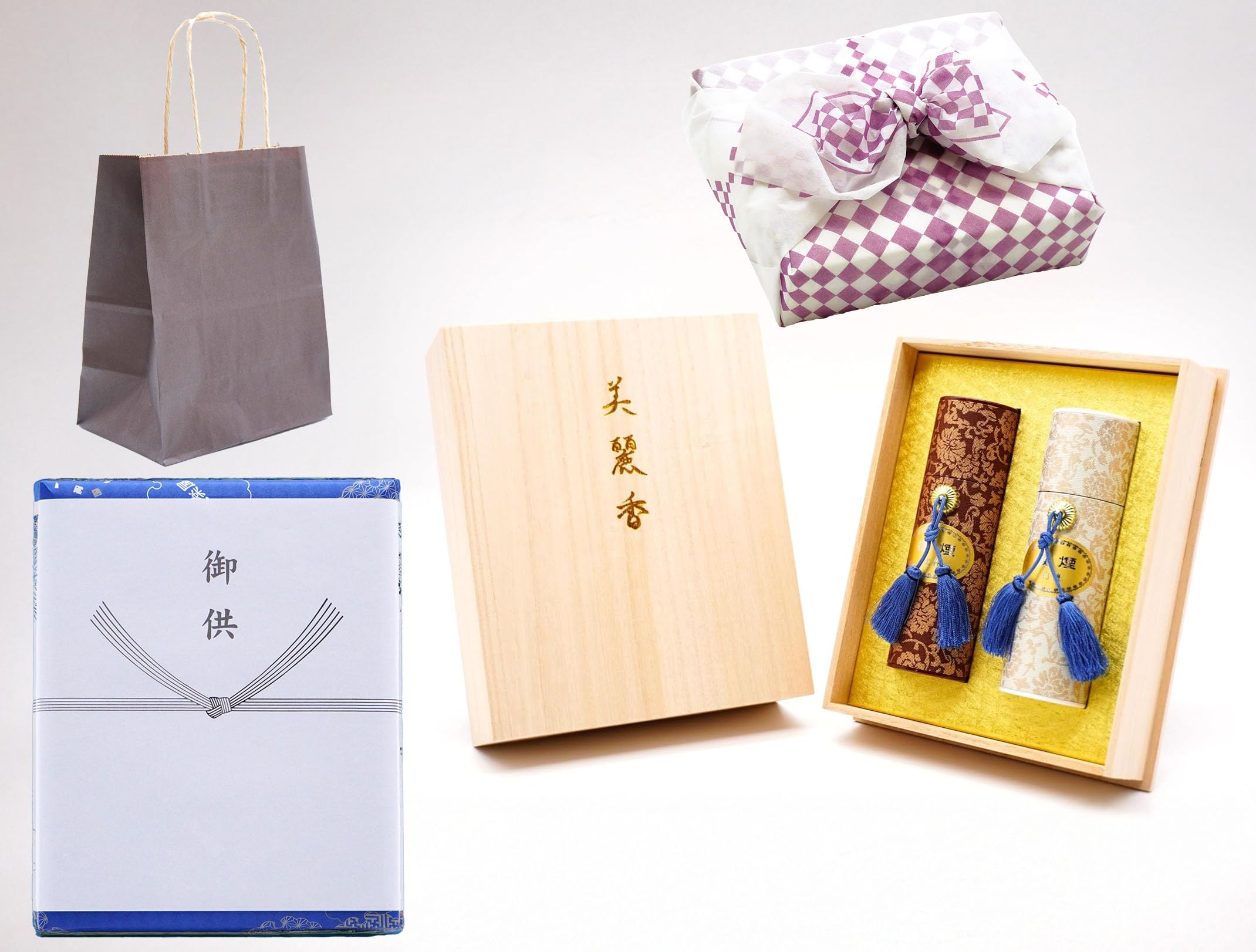 [Furoshiki Packaging with Handbag] [Premium Paulownia Boxed and Beautiful Incense Incense with Less Smoke] Incense Set with Sandalwood and Agarwood Scent Packaging, Comes with Gift for Bon Festival, :