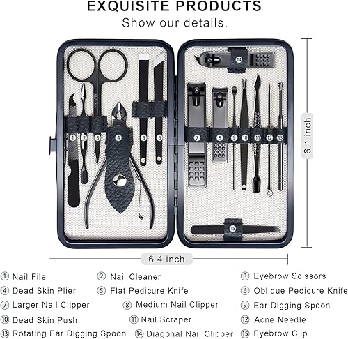 Miniatura 4 de FIXBODY Cortaúñas para hombres, kit de aseo de uñas, kit de manicura de regalo para hombres, juego de cortaúñas para mujeres, cortaúñas y cortaúñas