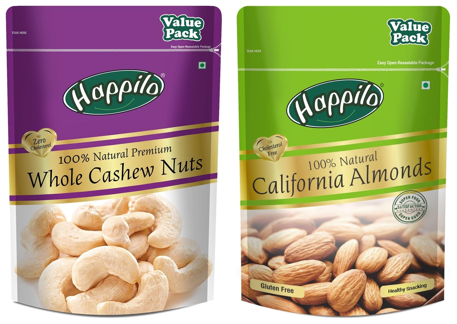 Happilo 100% Natural Premium Whole Cashew 500g Value Pack & Happilo 100% Natural Premium California Dried Almonds 500g Pack Pouch (B0CDDDYT21) Amazon Price History, Amazon Price Tracker