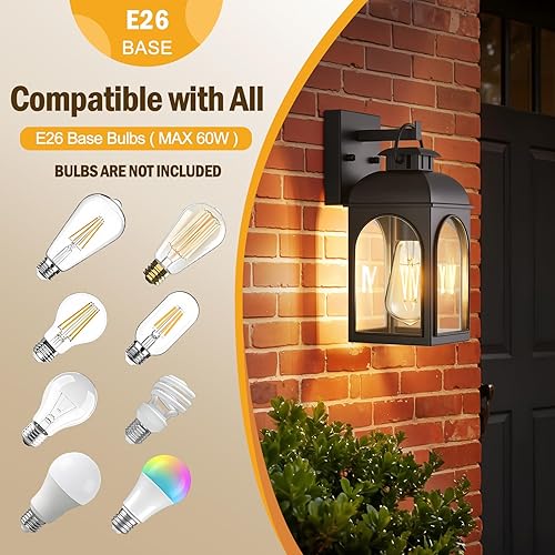 Miniatura 8 de Lámparas de pared para exteriores, paquete de 2 lámparas modernas de montaje en pared, apliques negros, faroles para exteriores, luces de porche,