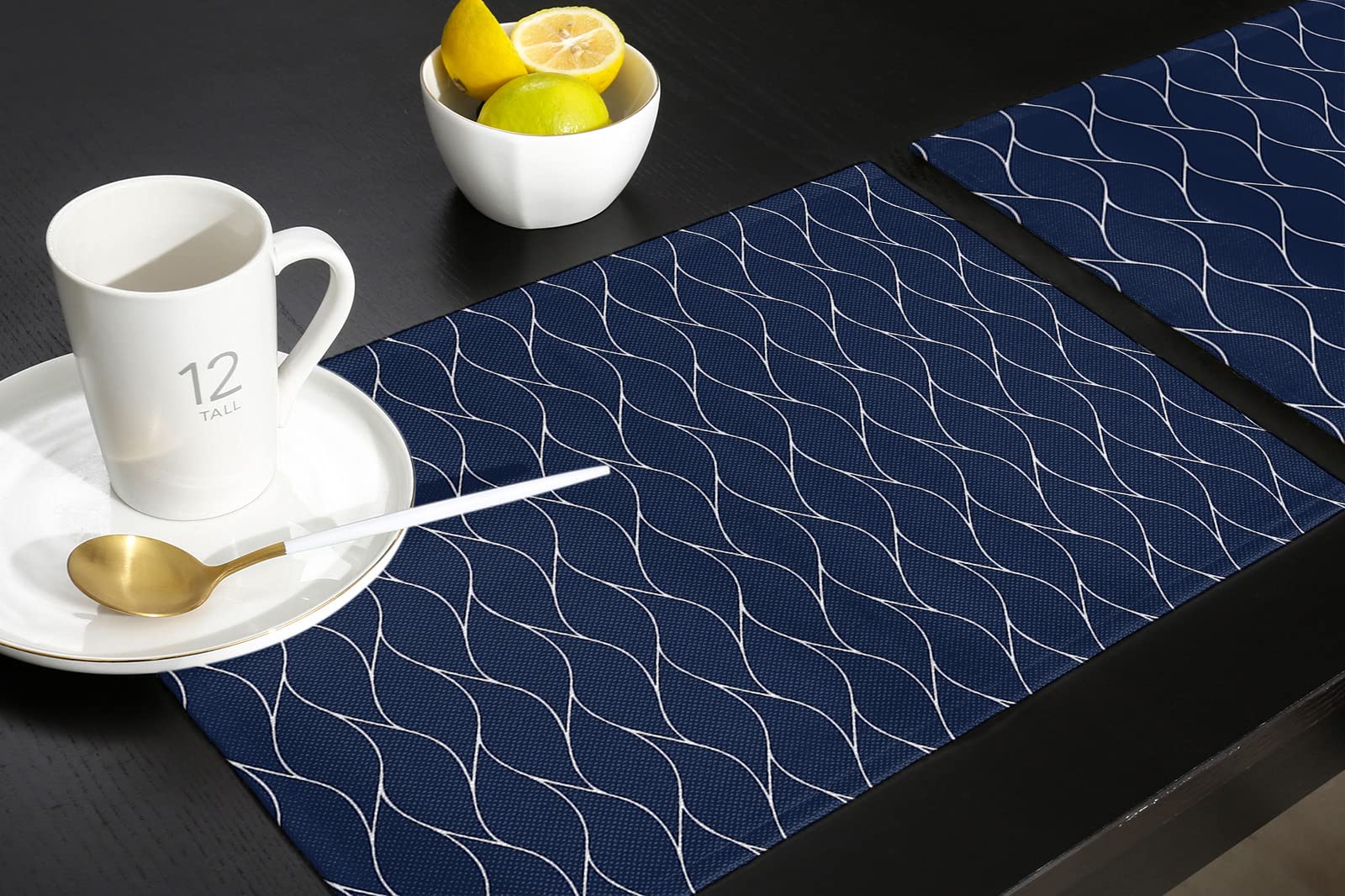 RKYRRKI Tafelmatten Marineblauw Maan Placemats Set van 6 Plaats Tafelmat Vlas Hittebestendige Tafelmatten Hittebestendige Placemat Vlekbestendige