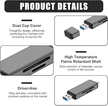 SD Card Reader, USB C & USB 3.0 Memory Card Reader Adapter Supports SD/Micro SD/SDHC/SDXC/MMC, Compact Plug & Play Card Reader for Smartphones, Tablets, Laptops and Cameras