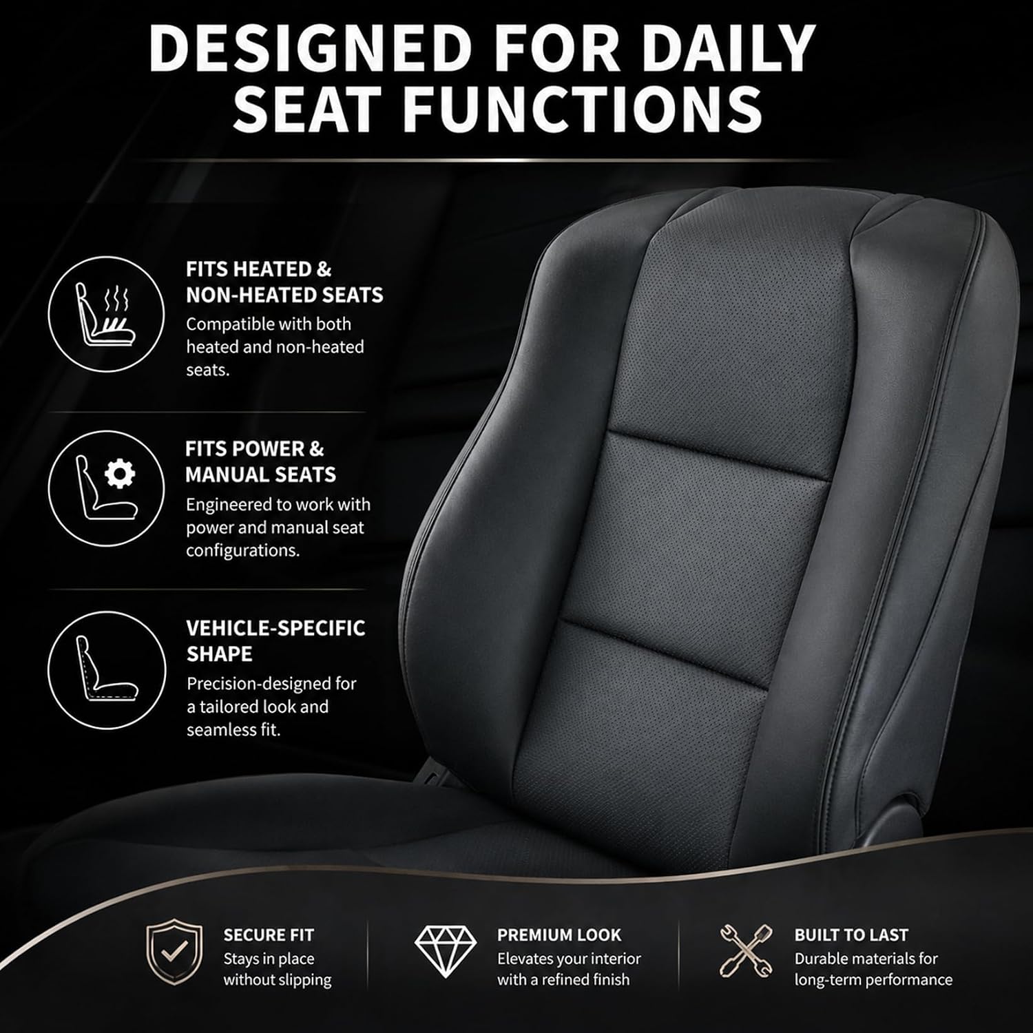 NLQR Front Driver & Passenger Bottom & Top Lean Back Replacement Perforated Seat Covers Black Microfiber Leather Compatible with Acura TL 2004 2005 2006 2007 2008