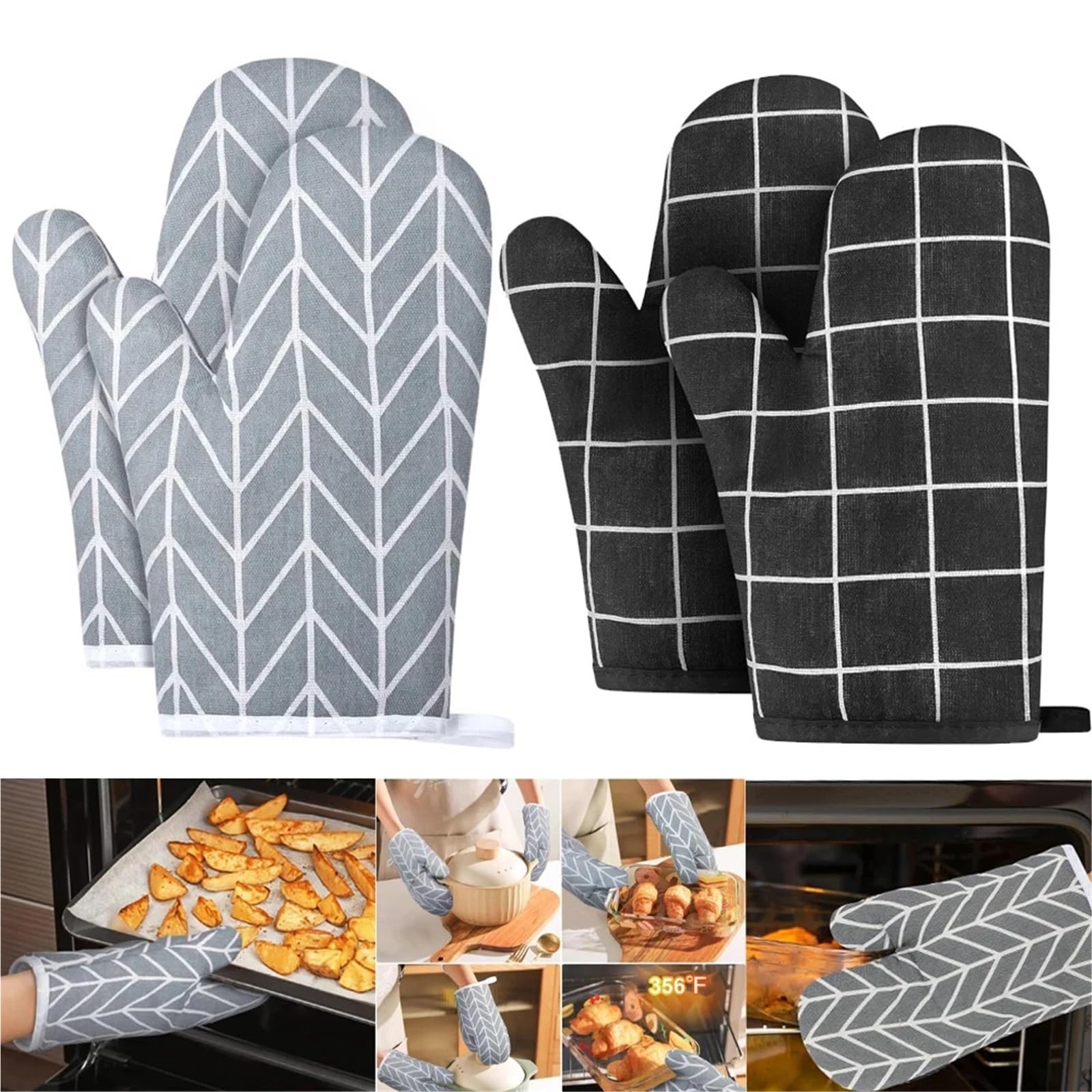 MRKU Backhandschuhe, Ofenhandschuhe, mikrowellengeeignete, hitzebeständige Küchenhelfer aus Leinen, Backformen