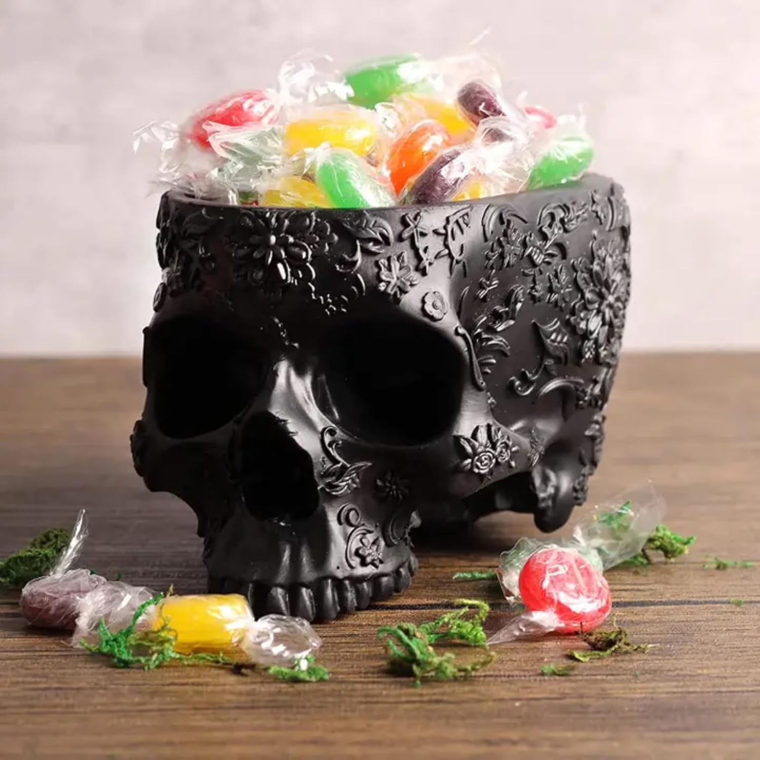 Black Skull Planter Pot 6 Inch Skeleton Head Pot for Succulents Flowers, & Bowl Dish Gothic Decor for Garden Home Parties Haunted House Spooky Black Display Halloween Skull Flower Pot Decoration Gift