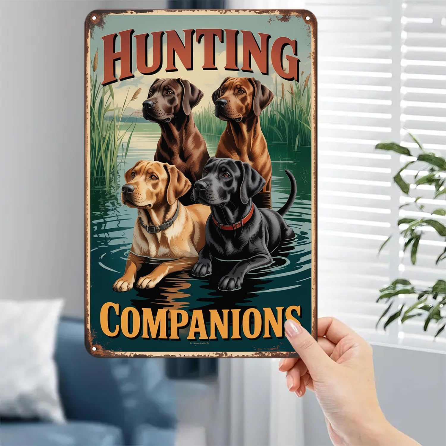 Vintage Hunting Dog Tin Sign 8x12 IN Home & Outdoor Wall Decor