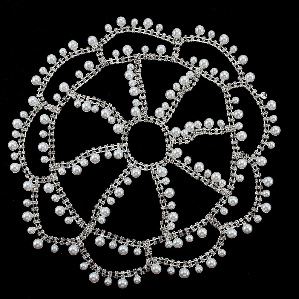 GORGECRAFT Diadema de Malla con Perlas Y Cadena para la Cabeza con Diamantes de Imitación Tocado de Perlas para Boda Estilo Bohemio de Aleación de Plata con Cristales Brillantes para Boda Graduación