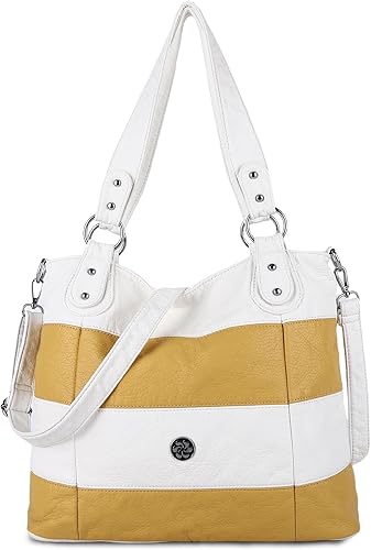 Miniatura 7 de Angel Kiss Hobo - Bolsos de hombro grandes para mujer de piel sintética lavada suave y a rayas L Negro/Blanco, Azul / Patchwork, gris, Rosa/Rebel