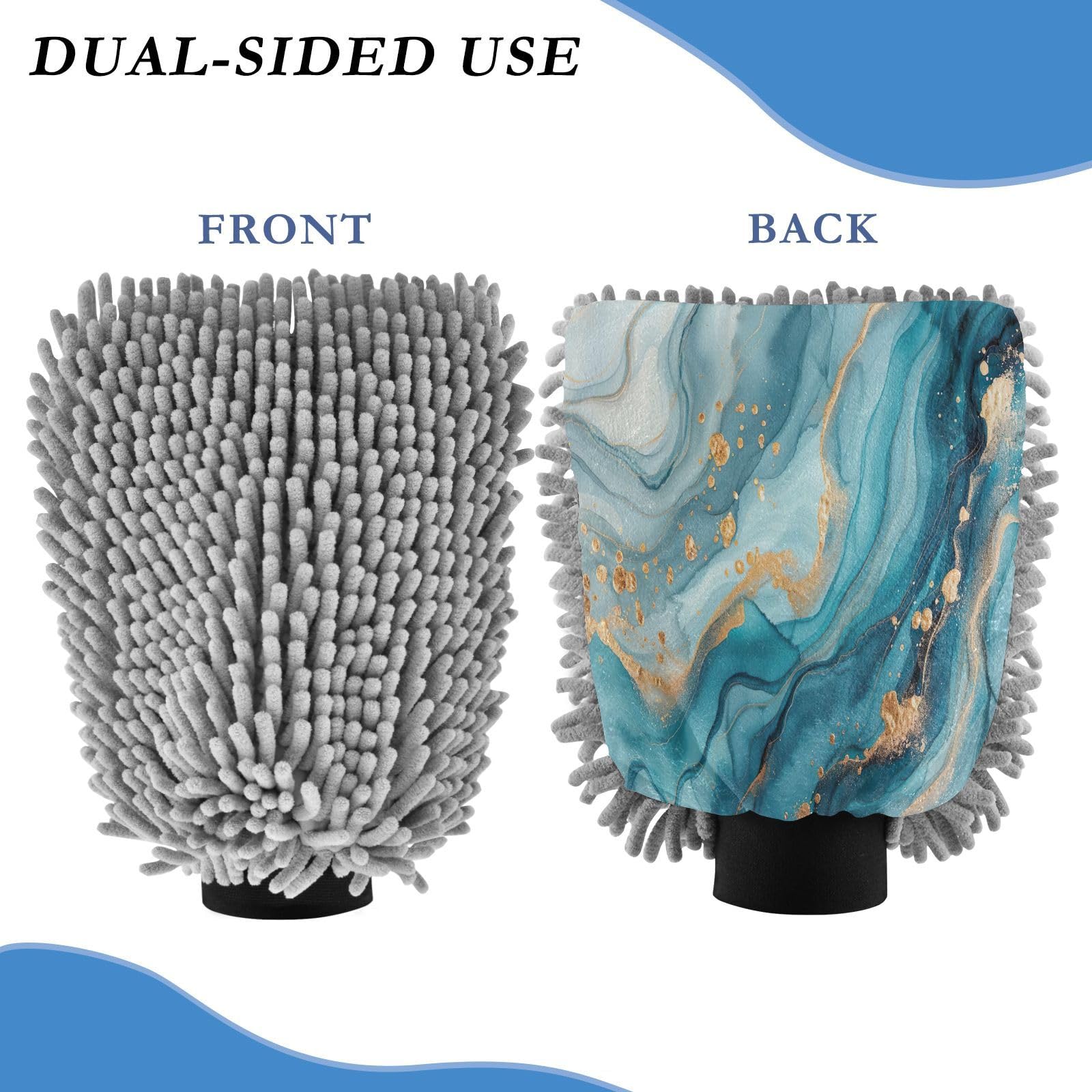 GakkiGii Deep Marble 2 Pack Microfiber Car Wash Mitts, Dual-Sided Chenille Gloves, Scratch-Free for Auto Detailing & Home Cleaning, M