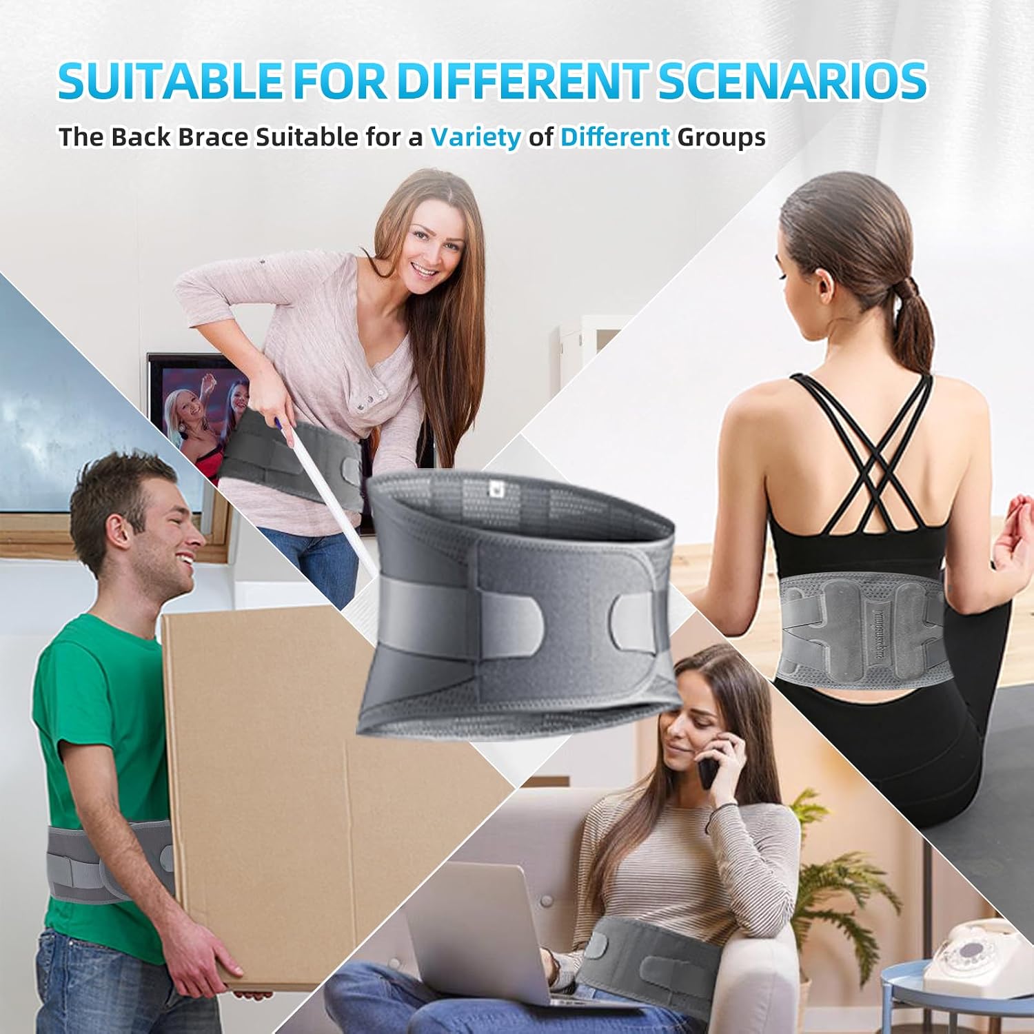 BigAlex Back Brace for Lower Back Pain Relief With Lumbar Pad,Lumbar Support Belt with 6 Stays for Men/Women, Breathable Adjustable Lumbar Support Belt for Sciatica, Herniated Disc, Heavy Lifting,S,Gray