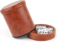 Vista 15 de Taza de dados de cuero sintético con tapa, coctelera de dados con forro de fieltro, incluye 6 dados de puntos para juegos de dados Yahtzee Bar