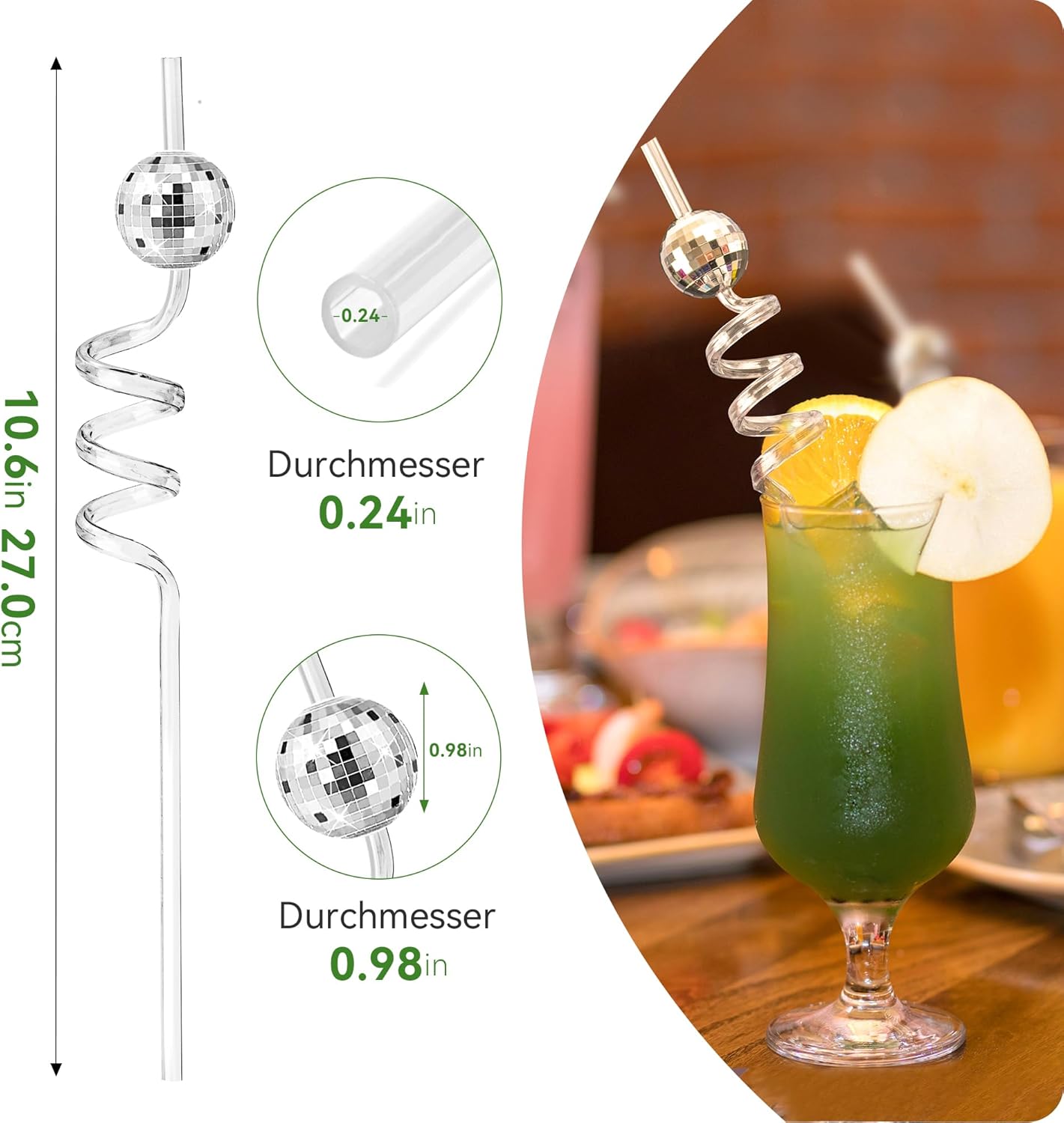 Snowfall 12 Pcs Disco Ball Straws, Reusable Plastic Party Straws for 70s Disco Home Bar Karaoke Birthday Party Wedding Christmas Decorate (Multicolor) - Image 2