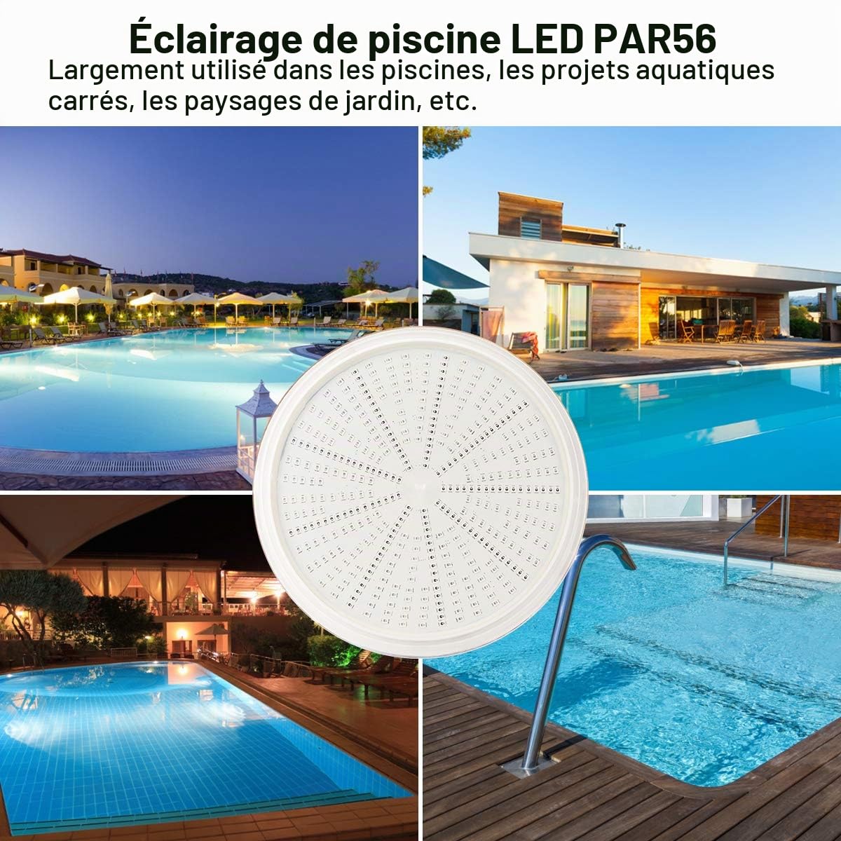 Lampes de piscine LED PAR56 - Éclairage sous-marin RGBW - Étanche IP68 - Plat - 54 W 12 V AC/DC - Intensité variable avec télécommande - Éclairage de piscine plat