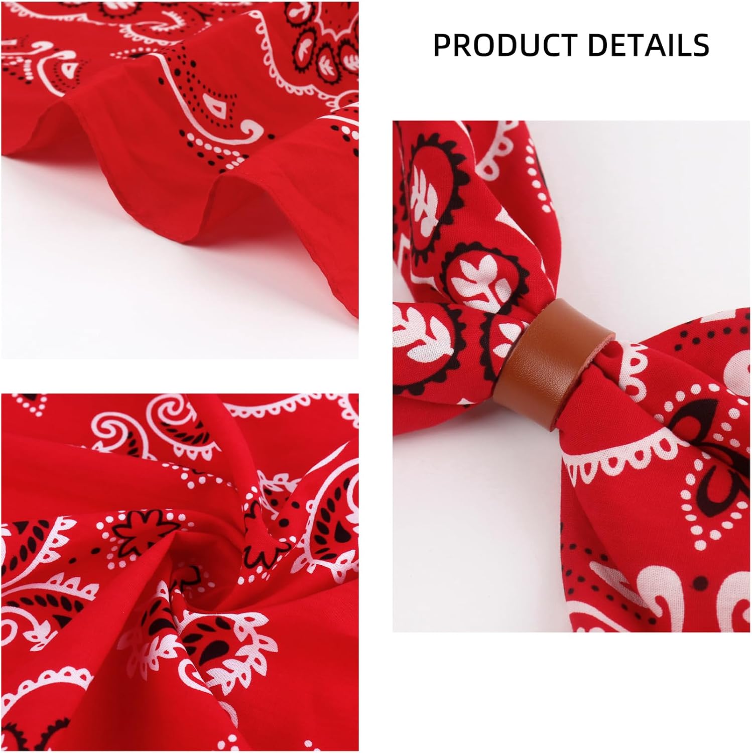 27.5 Inches Western Bandana Scarf With Leather Scarf Buckle, 100% Cotton Neck Scarf for Men Cowboy Scarves