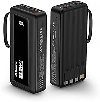 Vista 1 de Portable Charger with Built-in Cables, 20000mAh Slim 22.5W Fast Charging Power Bank with LED Display, USB C Battery Pack 6 Outputs & 2 Inputs
