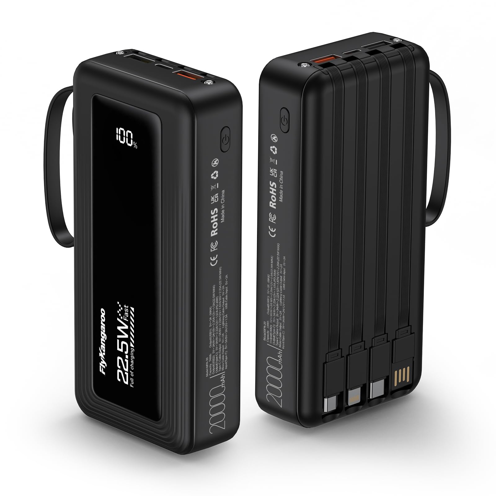 powerbank 20000 mAh con cables e flashlicht LED