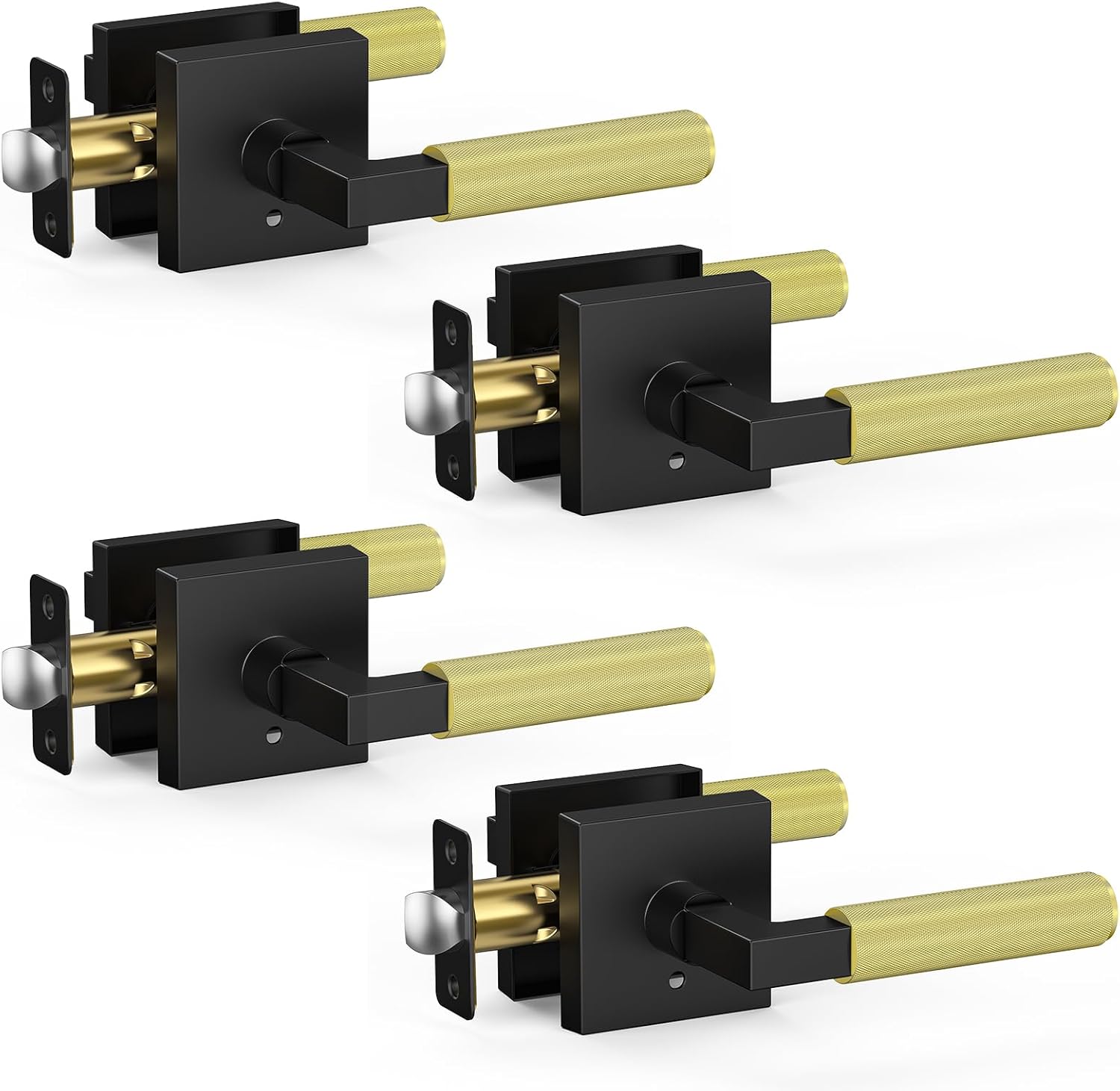 Black and Gold Door Handle, Black and Gold Door Locks for Bedroom or Bathroom, Heavy Duty Door Handles Interior with Locks for Left & Right Handed Doors, 4 Pack