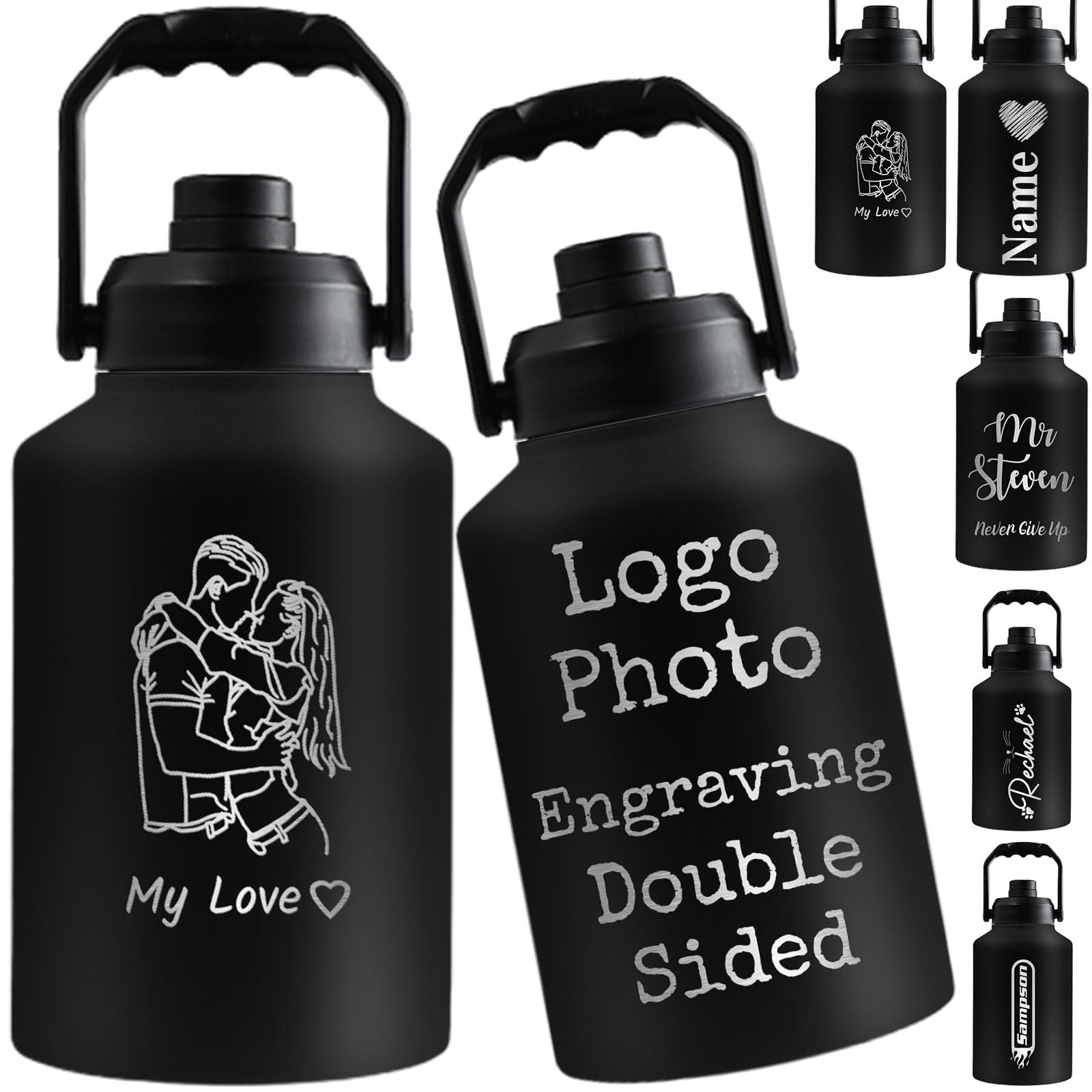 Personalized Water Bottles 64oz Custom Insulated Bottle Handle Engraved Photo Logo Name Customized Stainless Steel Sport Bottle Metal Water Bottle
