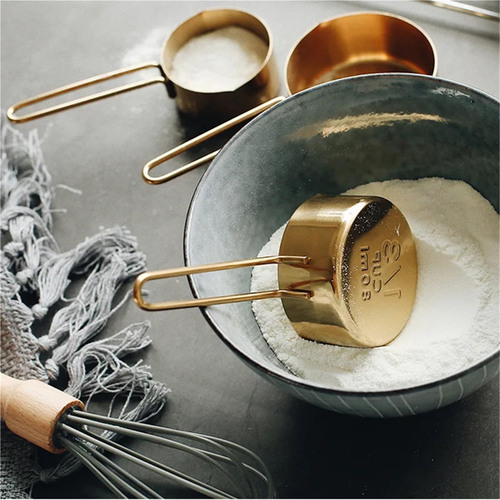 Roségoldene Messbecher, stapelbare Küchenwaage | Edelstahl-Esslöffel for Zuhause, Messbecher, Lebensmittel, Backen, Koch-Gadget-Sets(Cup-4pcs rose gold)
