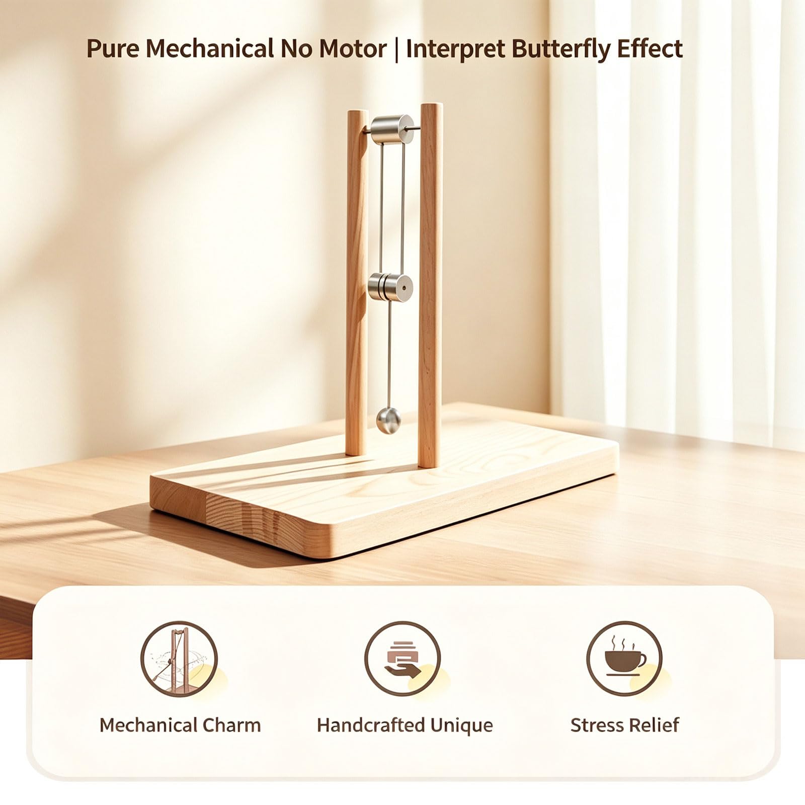 Decoración De Péndulo Doble Caótico De Madera, Escultura De Energía Cinética, Juguete De Escritorio con Péndulo, para Aliviar El Estrés En La Oficina Y El Hogar, Adorno De Escritorio Y Regalo.