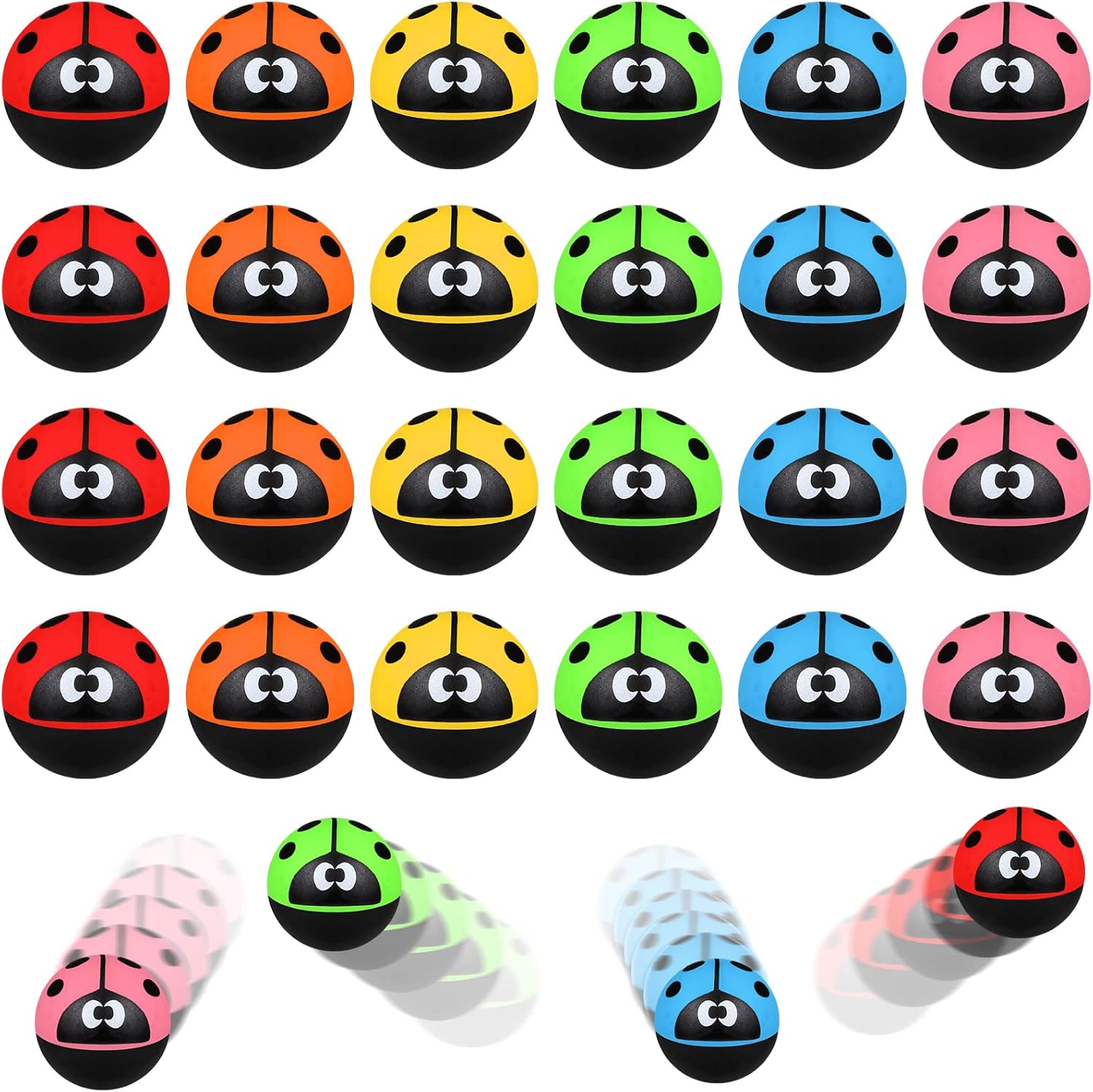 Sotiff 24 Pcs Ladybug Bouncy Balls Ladybug Party Favors Small 32 Mm/ 1.3 Inch Rubber 6 Colors Anxiety Fidget Sensory Bouncing Balls for Kid Carnival Prizes Birthday Gift Bag Filling