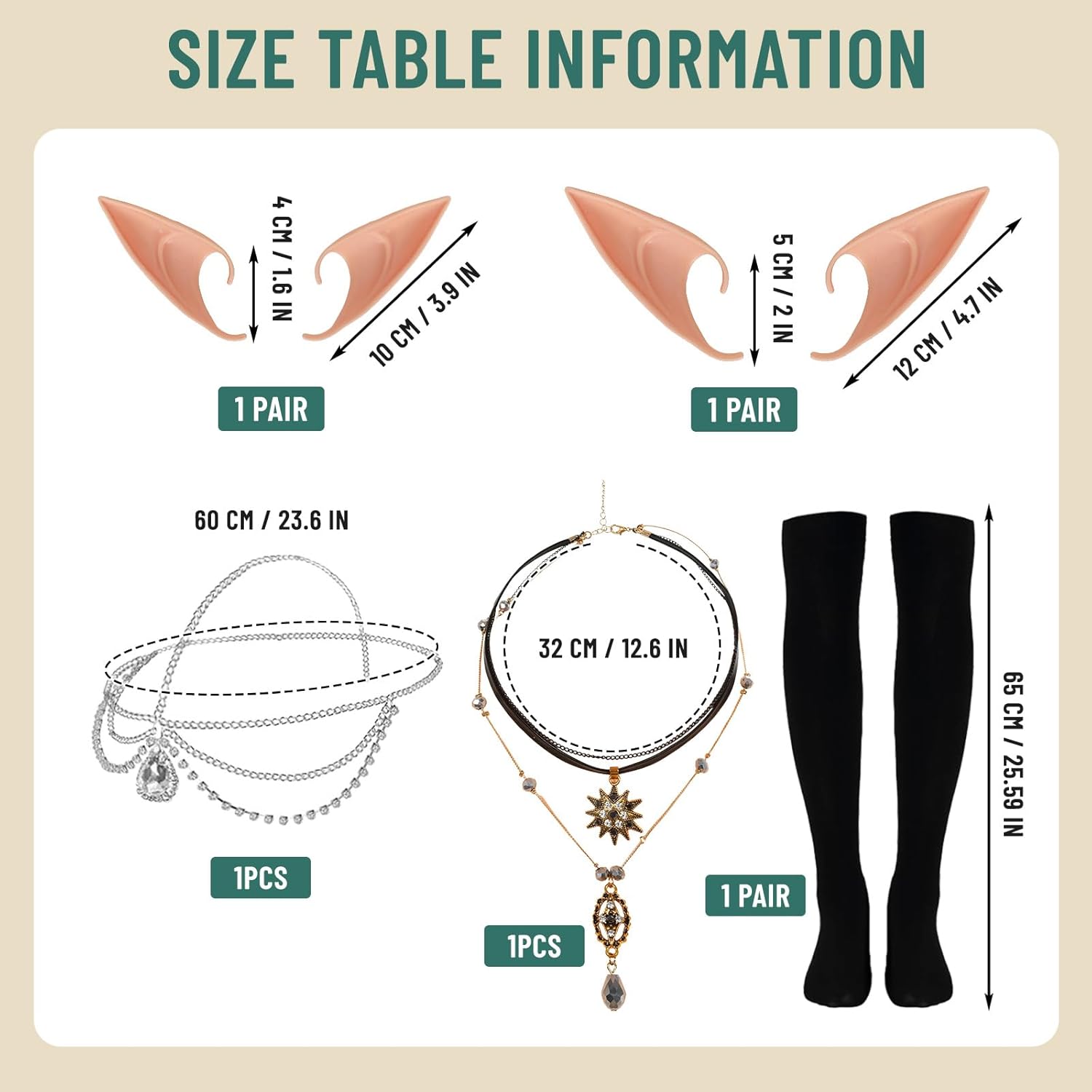 Kuberas 6Pcs Elf Costume Women Renaissance Medieval Forest Fairy Elf Dress Accessories Halloween Cosplay Outfit for Adults