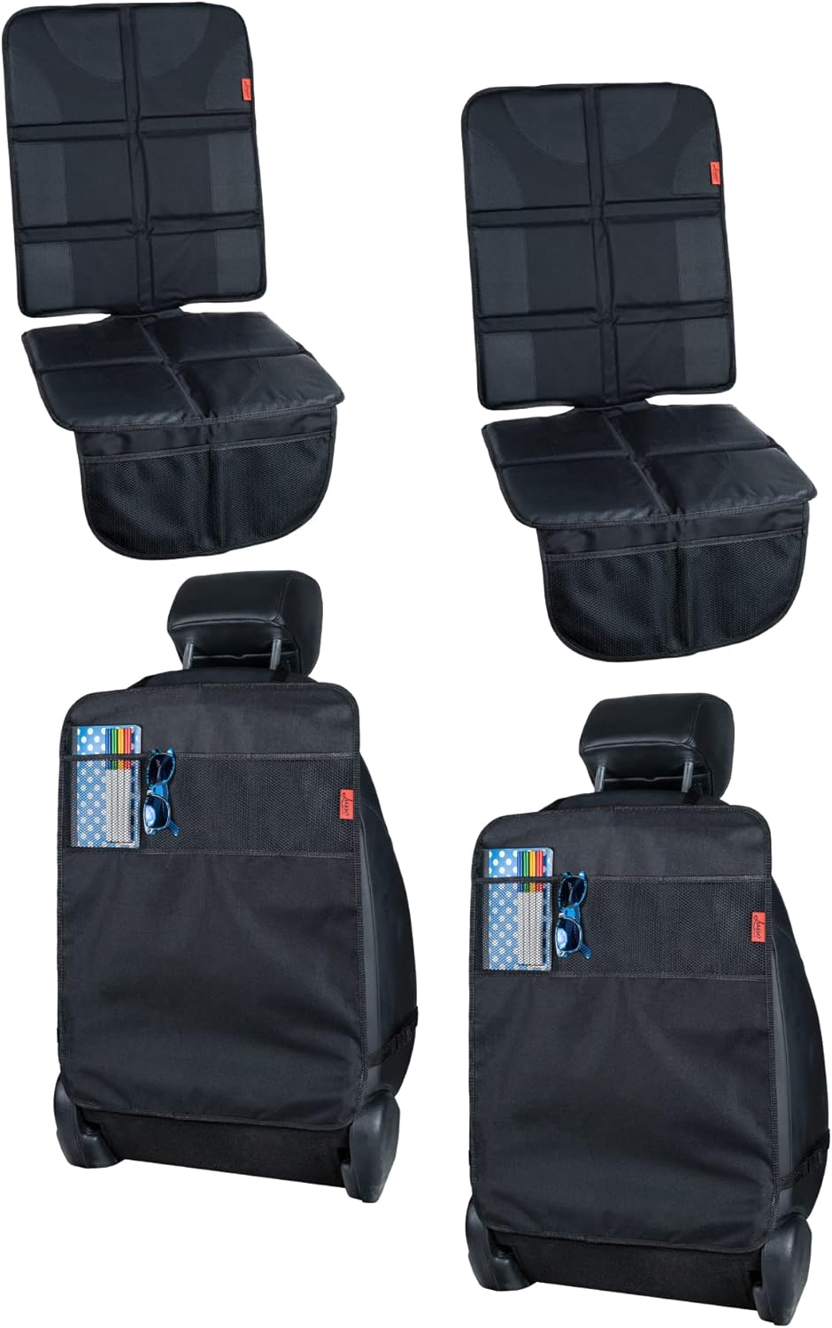 Lusso Gear Two Pack of Car Seat Protector (Black) + Two Pack of Heavy Duty Kick Mats (Black), Waterproof, Protects Fabric or Leather Seats, Premium Oxford Fabric, Travel Essentials…