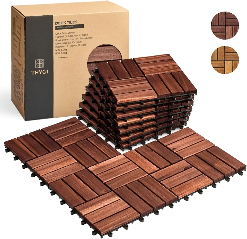 Dark Brown Acacia Deck Tiles – Round Joint (10 pcs)