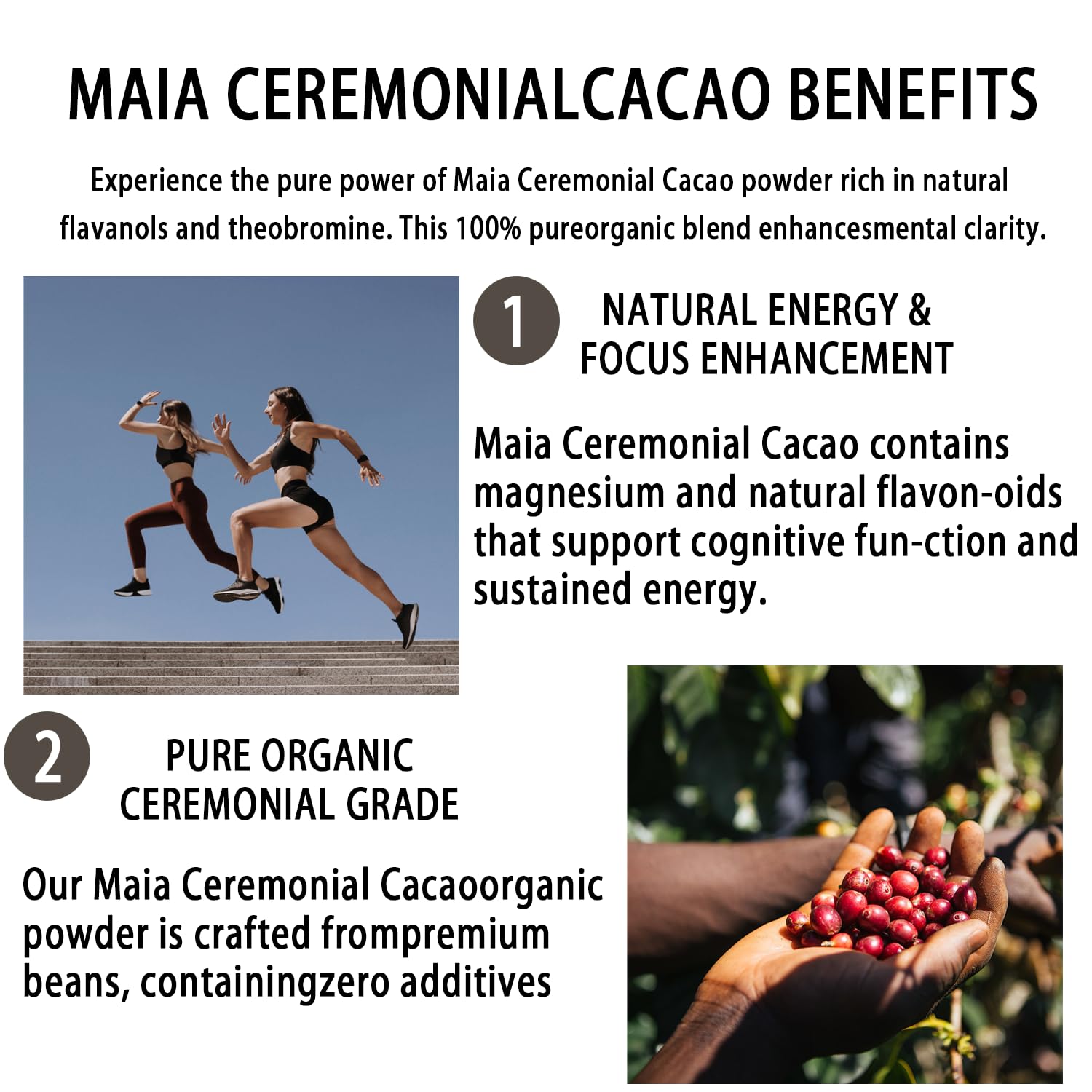 Maia ceremonial cacao powder, with Flavanol, Theobromine, Magnesium and Natural Flavonoids Blend,Zero Sugar 100% Pure and Natural