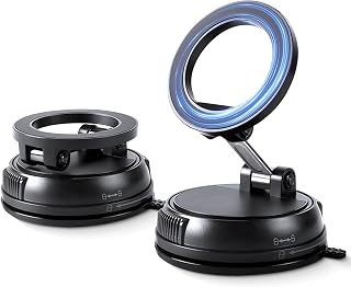 Magnetic Phone Holders for Your Car, Vacuum Car Phone Holder for Magsafe, Strong Suction and 360° Adjustable Foldable Car Phone Mount for iPhone 17 Pro Max 16 15 14 13 12 Plus & Android, Black