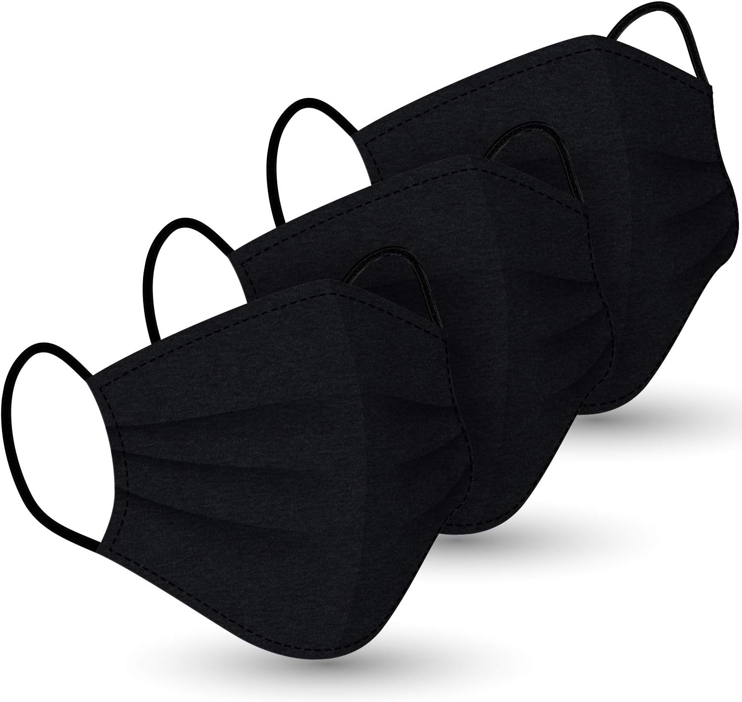 MADE IN USA | (3 Pack) Reusable Washable Fabric Face Masks, Adults Kids Men Women, Cloth Facial Cover with Elastic Ear Loops - Breathable & Comfortable, Filters Dust (BLACK)