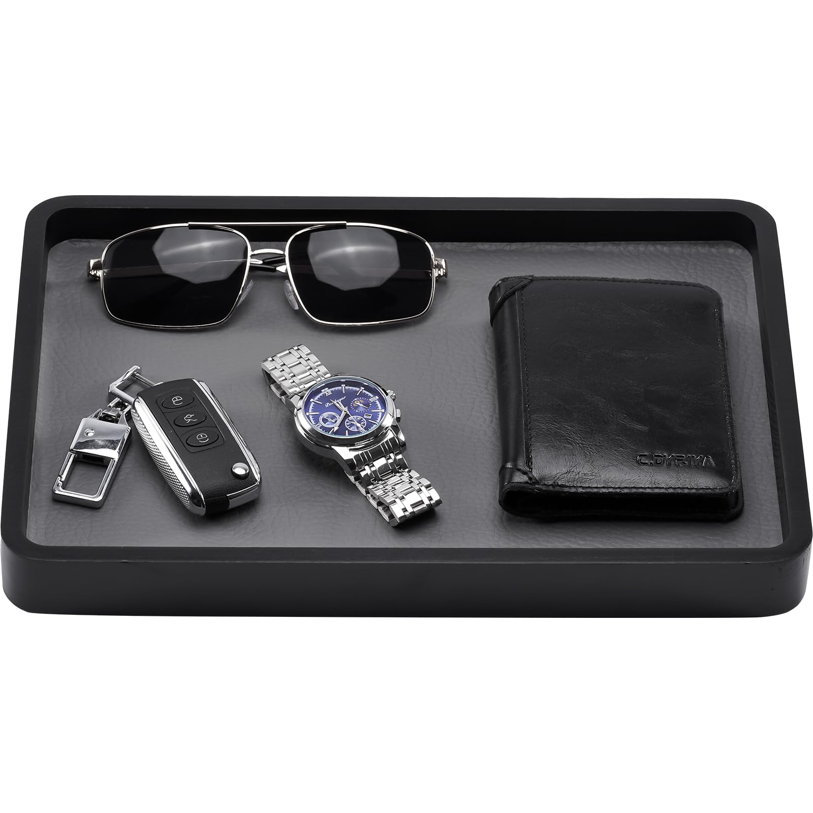 ProCase Wooden Valet Tray for Men, Wood Catch-All EDC Organizer, Nightstand, Entryway Bedside Dump Holder, for Wallets, Keys, Watches, Phones, Loose Change, Trinkets -Black