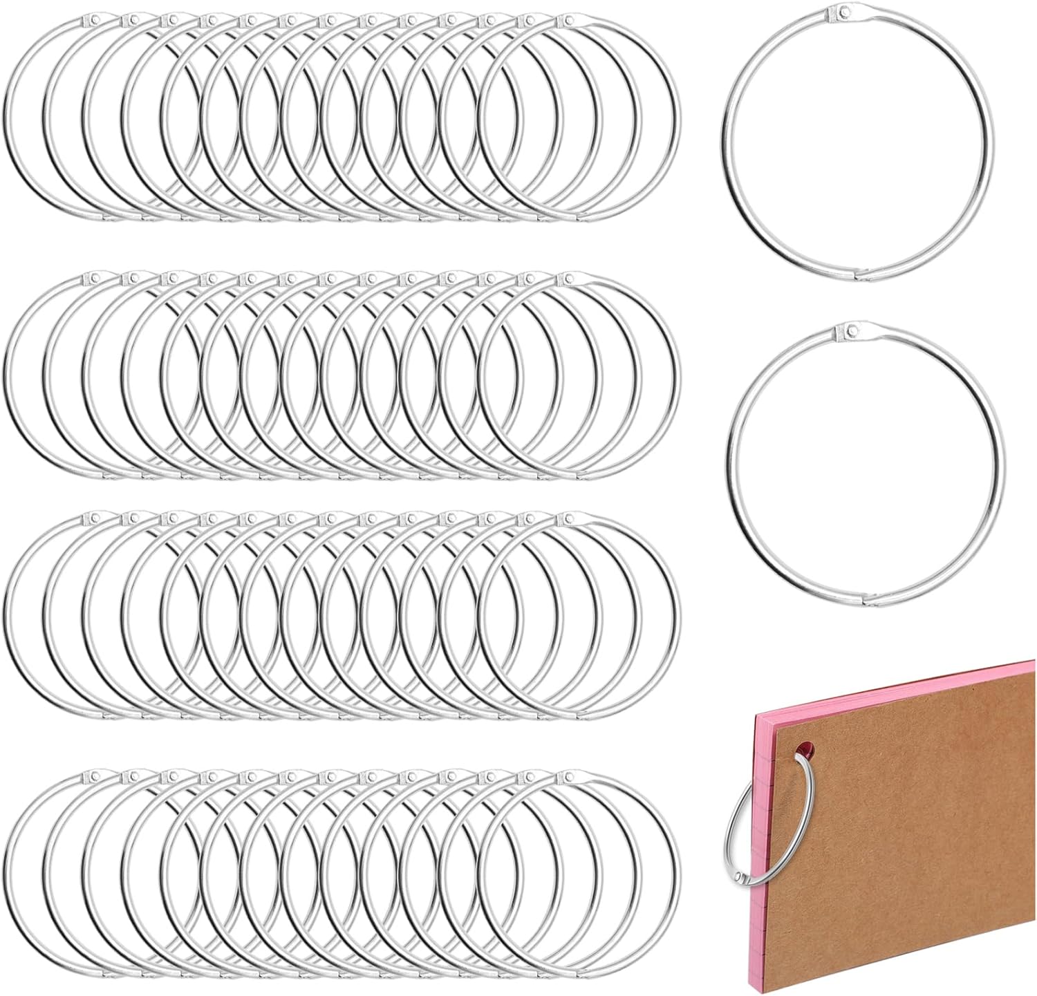 200 Pack Loose Leaf Binder Ring 2 Inches, Keychain Key Ring with Metal Nickel Plated for Key, Index Cards, Notebooks, Photos Scrapbooks,School, Home, or Office Silver